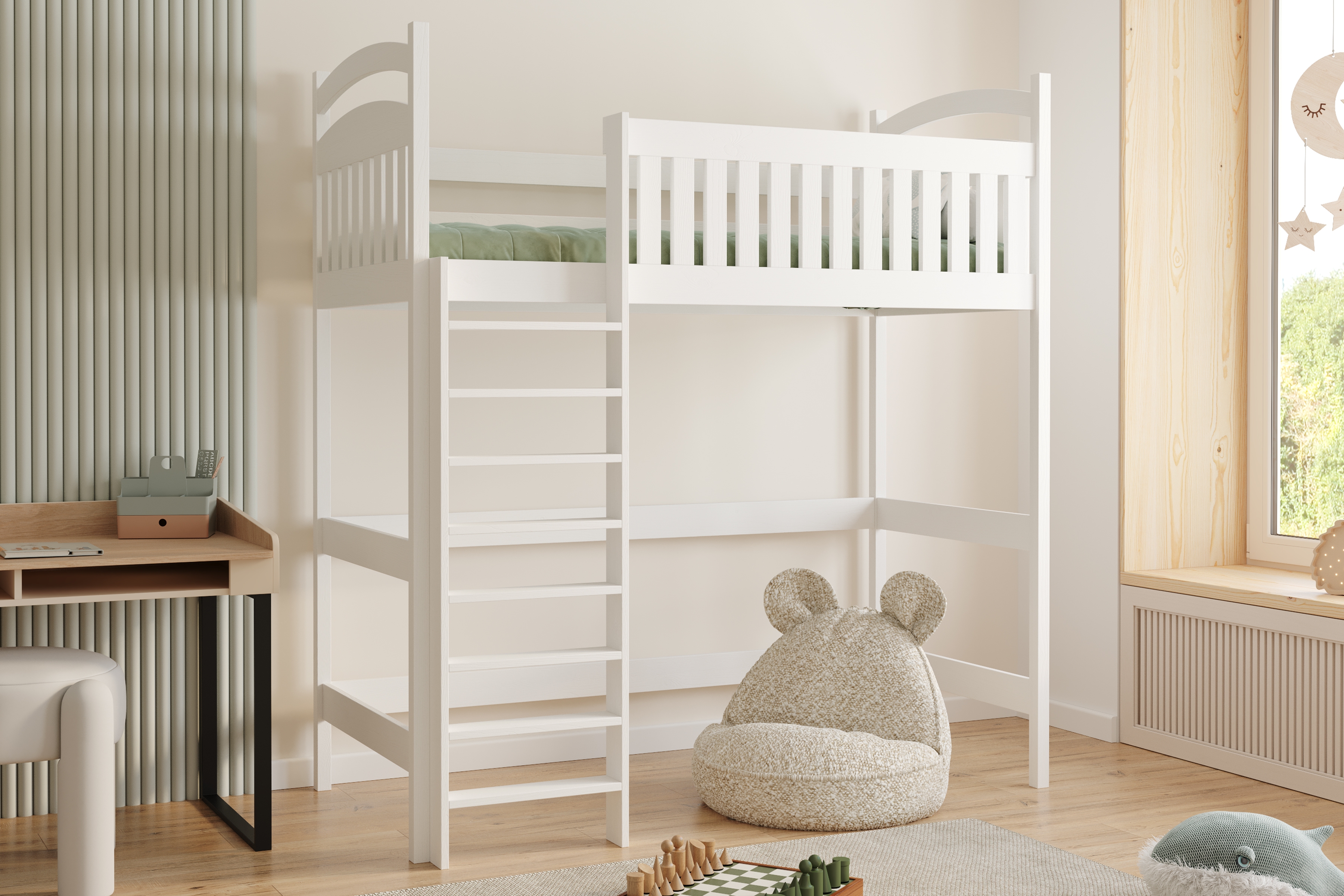 Vyvýšená detská posteľ Amely ZP 006 - Farba Biely, rozmer 90x190 Posteľ dzieciece Amely 90x190 vyvýšená - Biely 