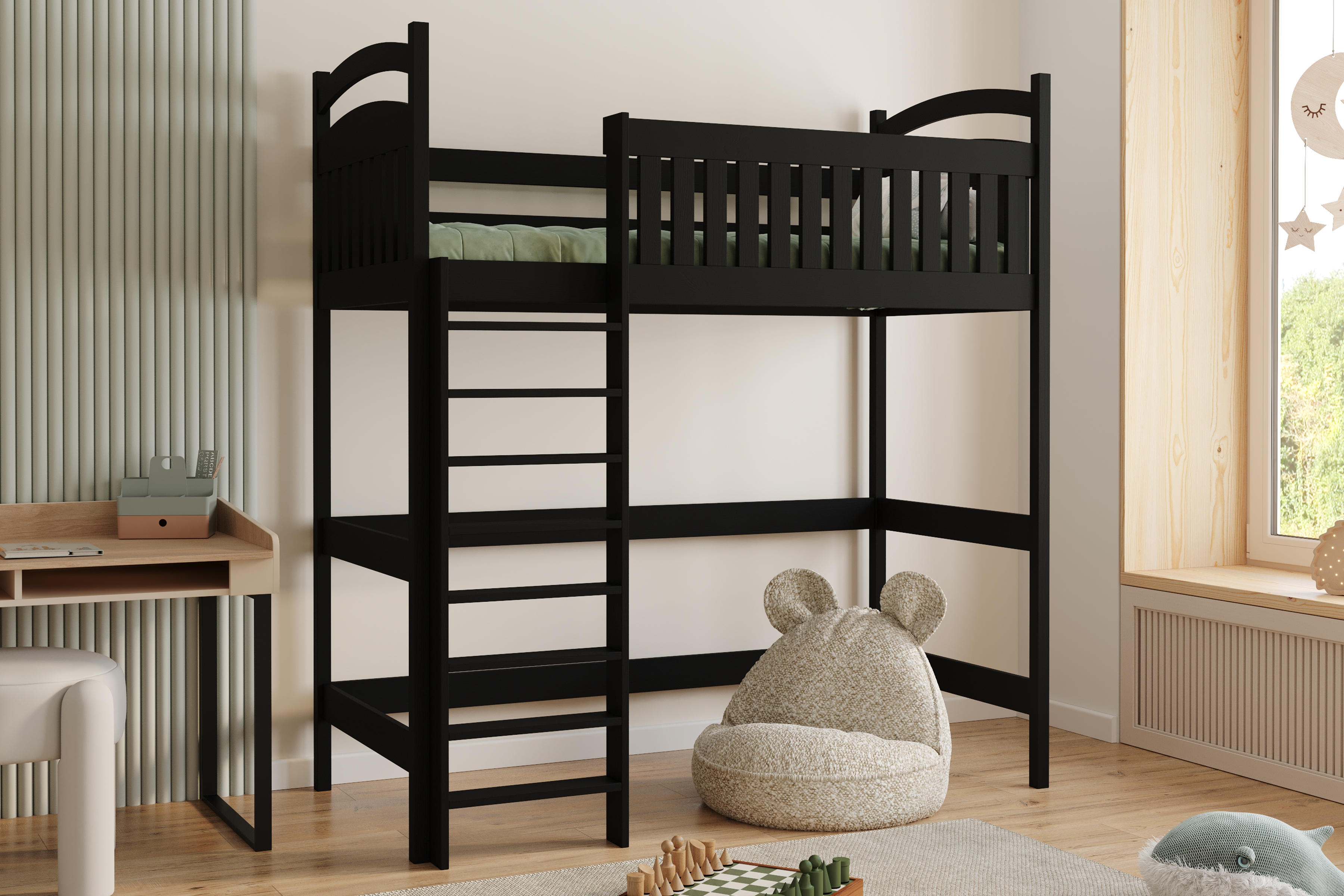 Vyvýšená detská posteľ Amely ZP 006 - Farba Čierny, rozmer 90x190 Posteľ dzieciece Amely 90x190 vyvýšená - Čierny