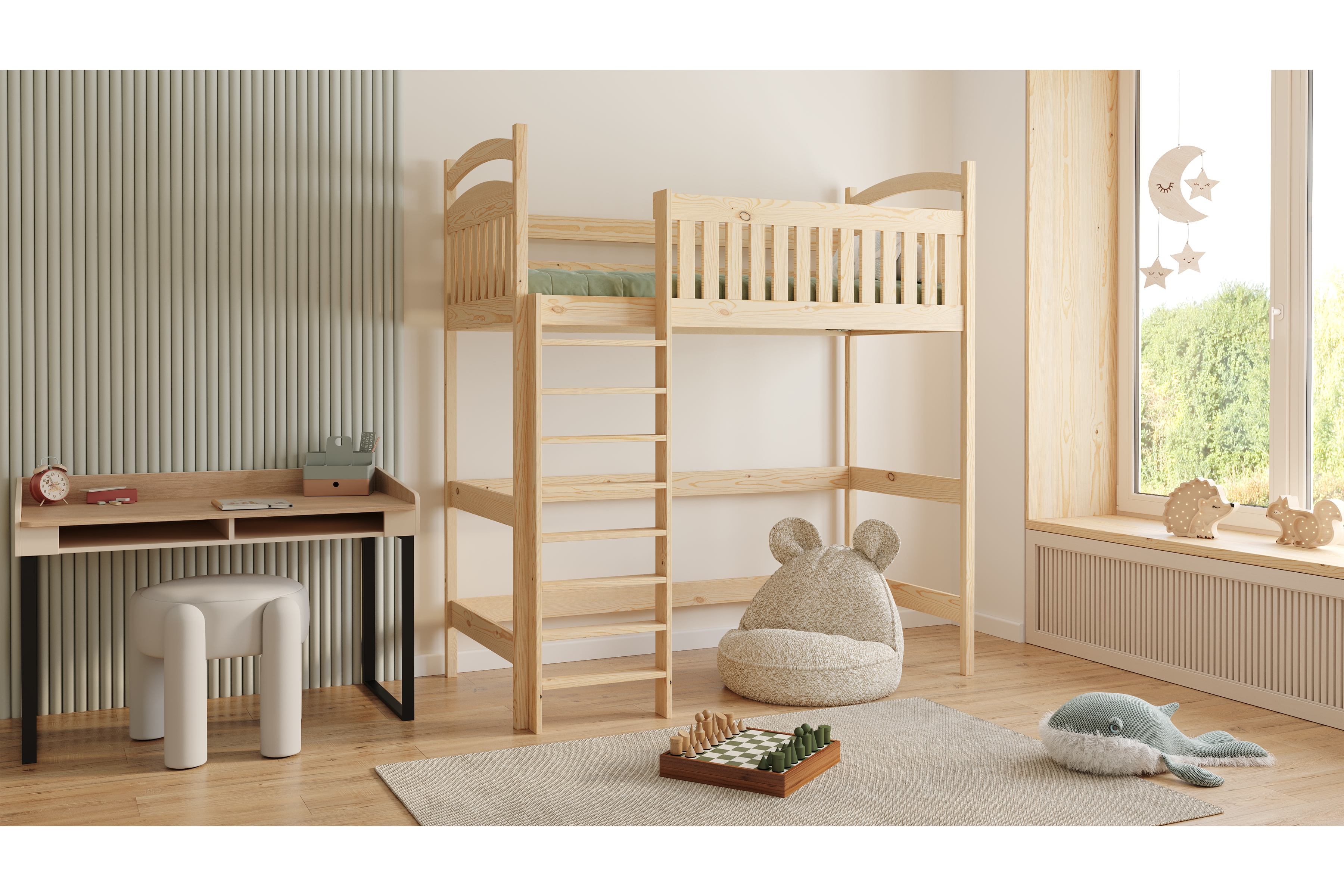 Vyvýšená detská posteľ Amely ZP 006 - 90x190 cm - borovica Posteľ dzieciece Amely 90x190 vyvýšená - Borovica 