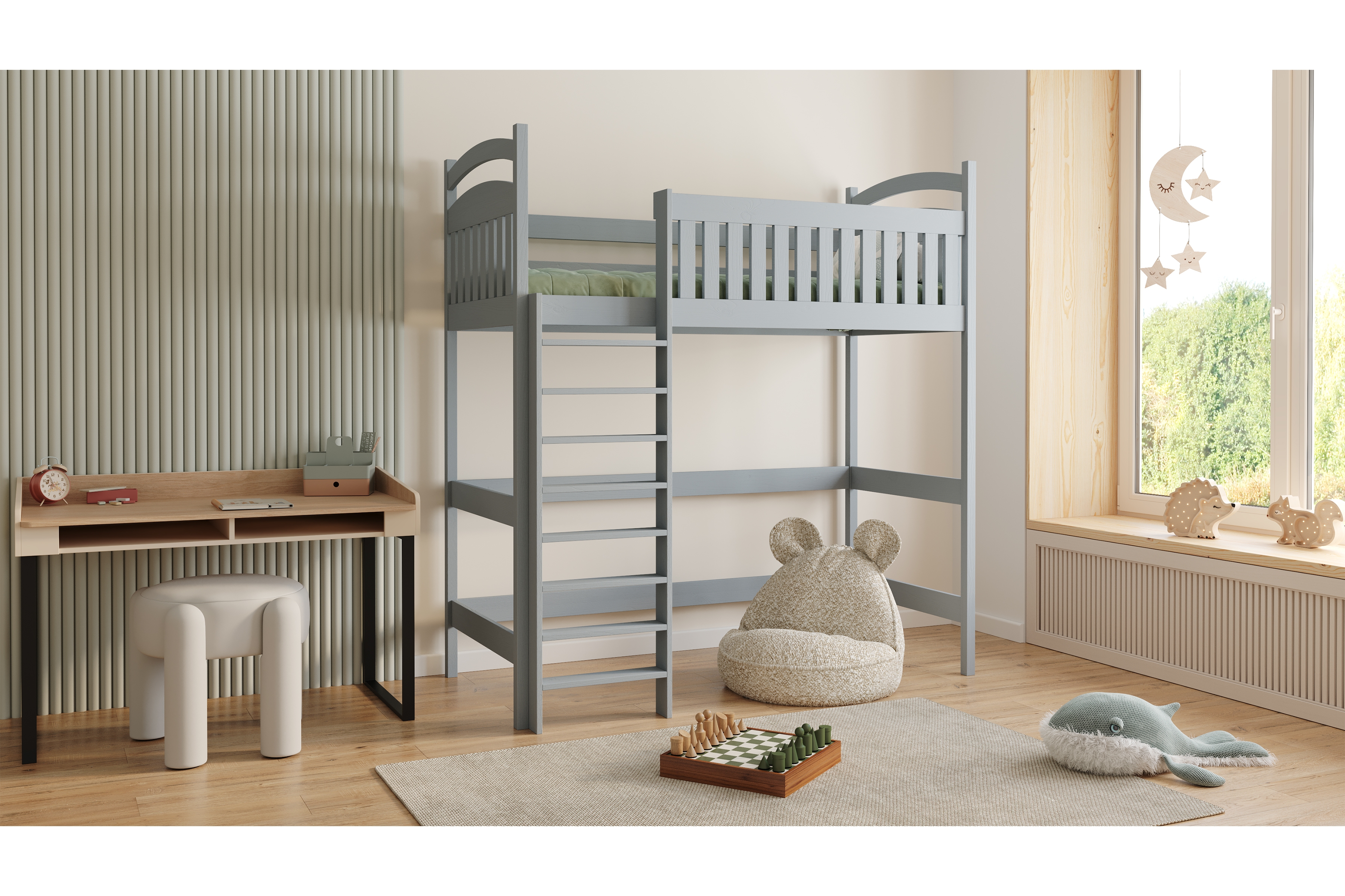 Vyvýšená detská posteľ Amely ZP 006 - 90x190 cm - šedá Posteľ dzieciece Amely 90x190 vyvýšená - šedý