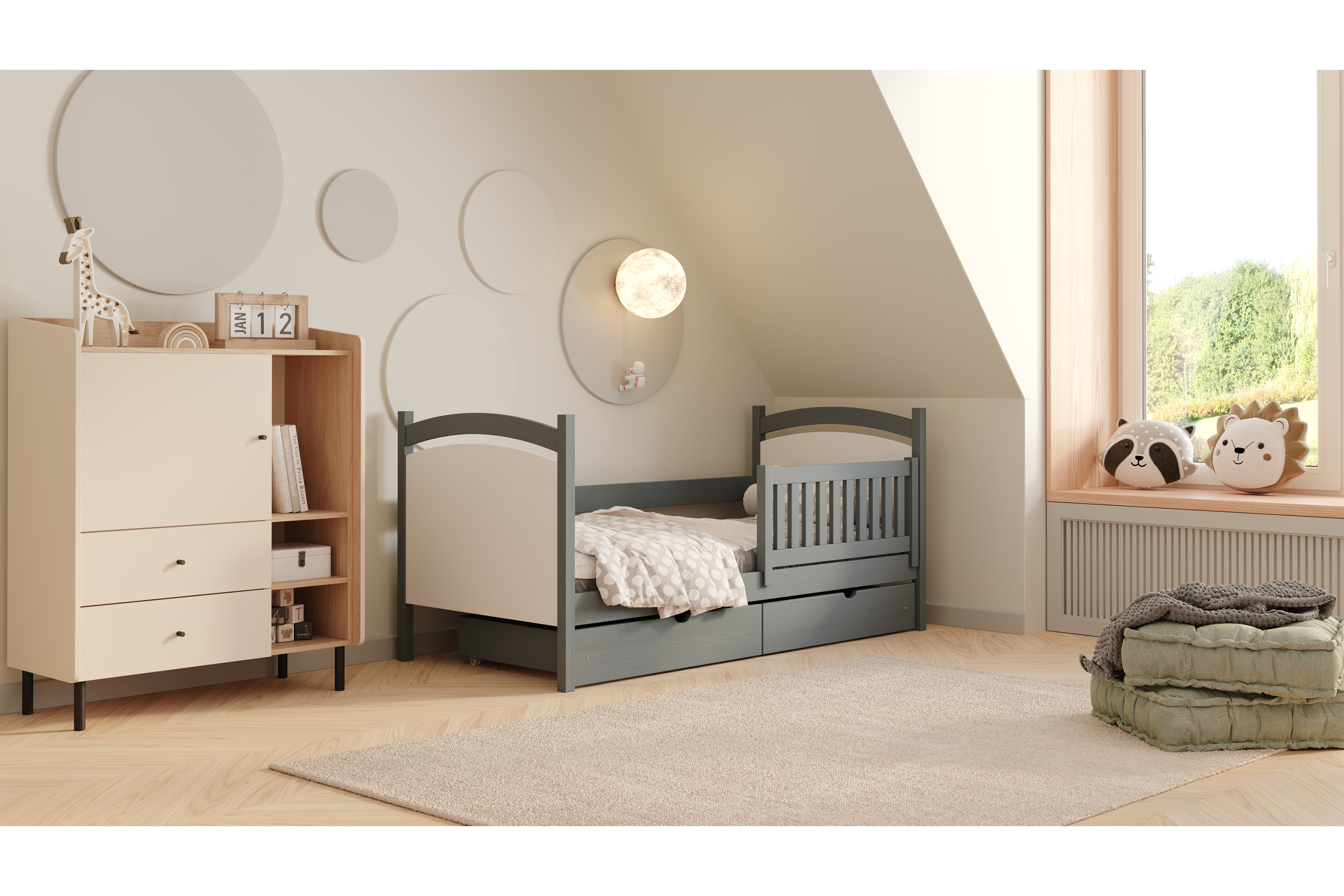 Dětská postel Amely s tabulí na fixy 90x190 cm - grafitová Postel dzieciece Amely 90x190 z tablica suchoscieralna - grafit