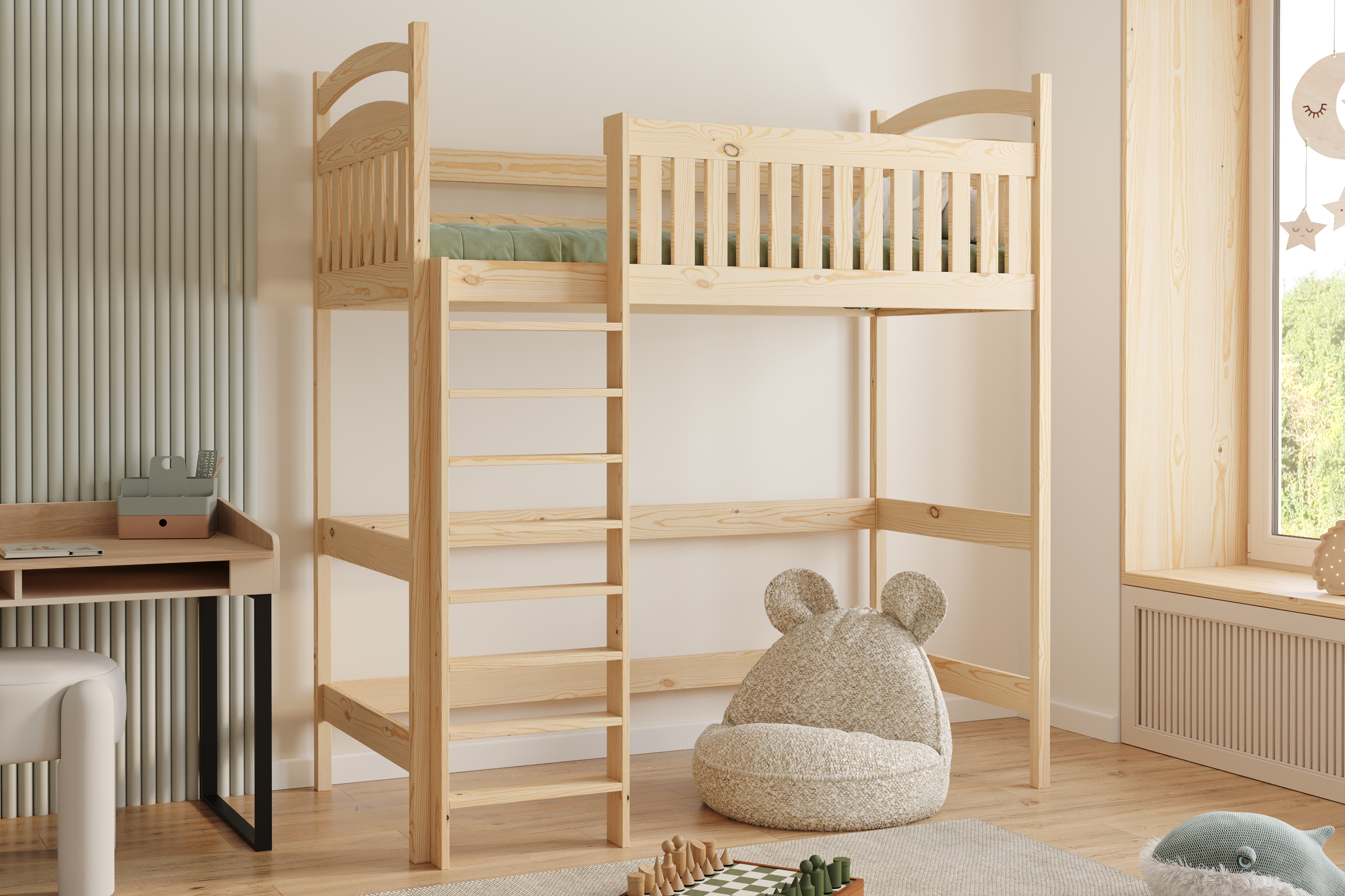 Vyvýšená detská posteľ Amely ZP 006 - 90x200 cm - borovica Posteľ dzieciece Amely 90x200 vyvýšená - Borovica