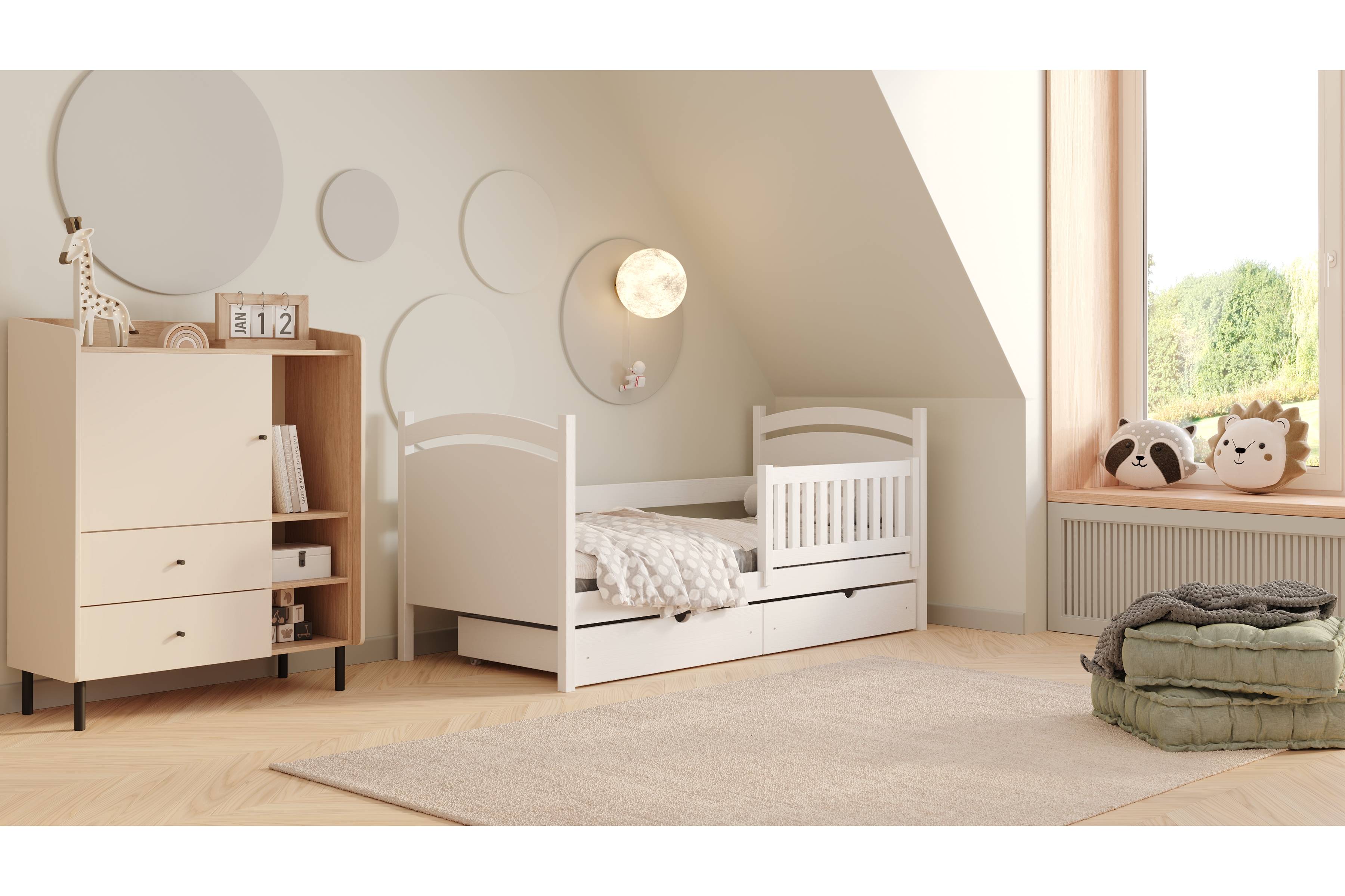 Detská posteľ s tabuľou Amely - biely, 90x200 Posteľ dzieciece Amely 90x200 z tablica suchoscieralna - Biely 