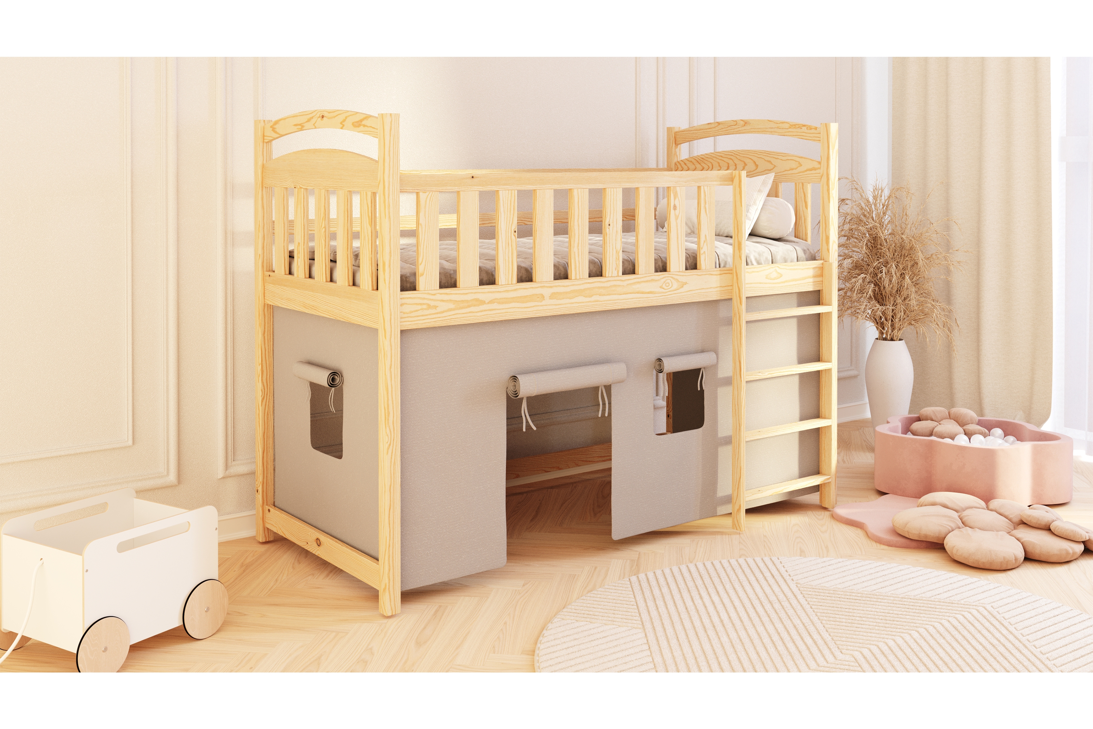 Vyvýšená detská posteľ Felixio - sosny, 80x180 Posteľ dzieciece vyvýšená Felixio - 80x180 / Borovica