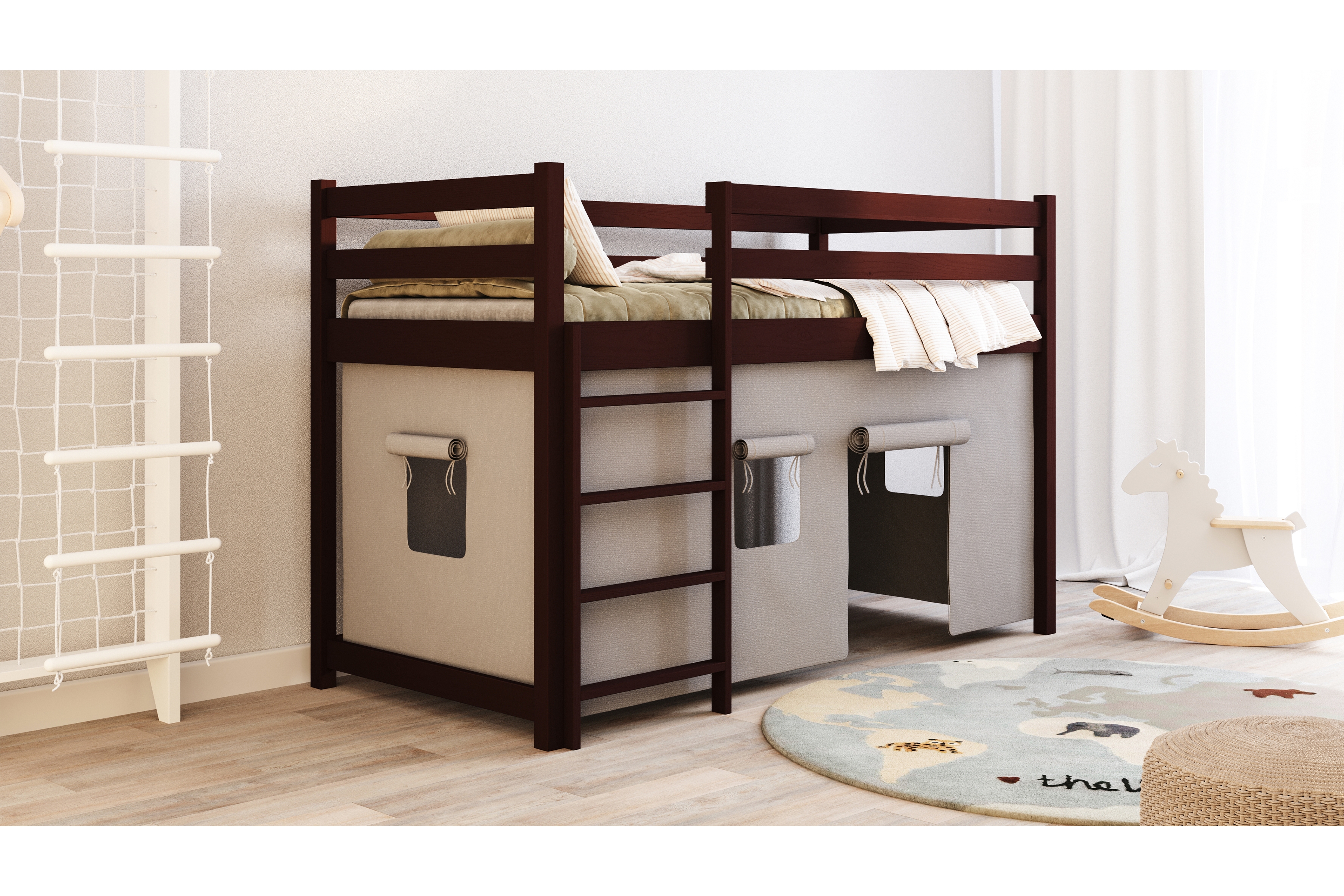 Dětská vyvýšená postel Kubi 80x180 - hnědá Postel dzieciece vyvýšená postel Kubi - 80x180 / hnědá