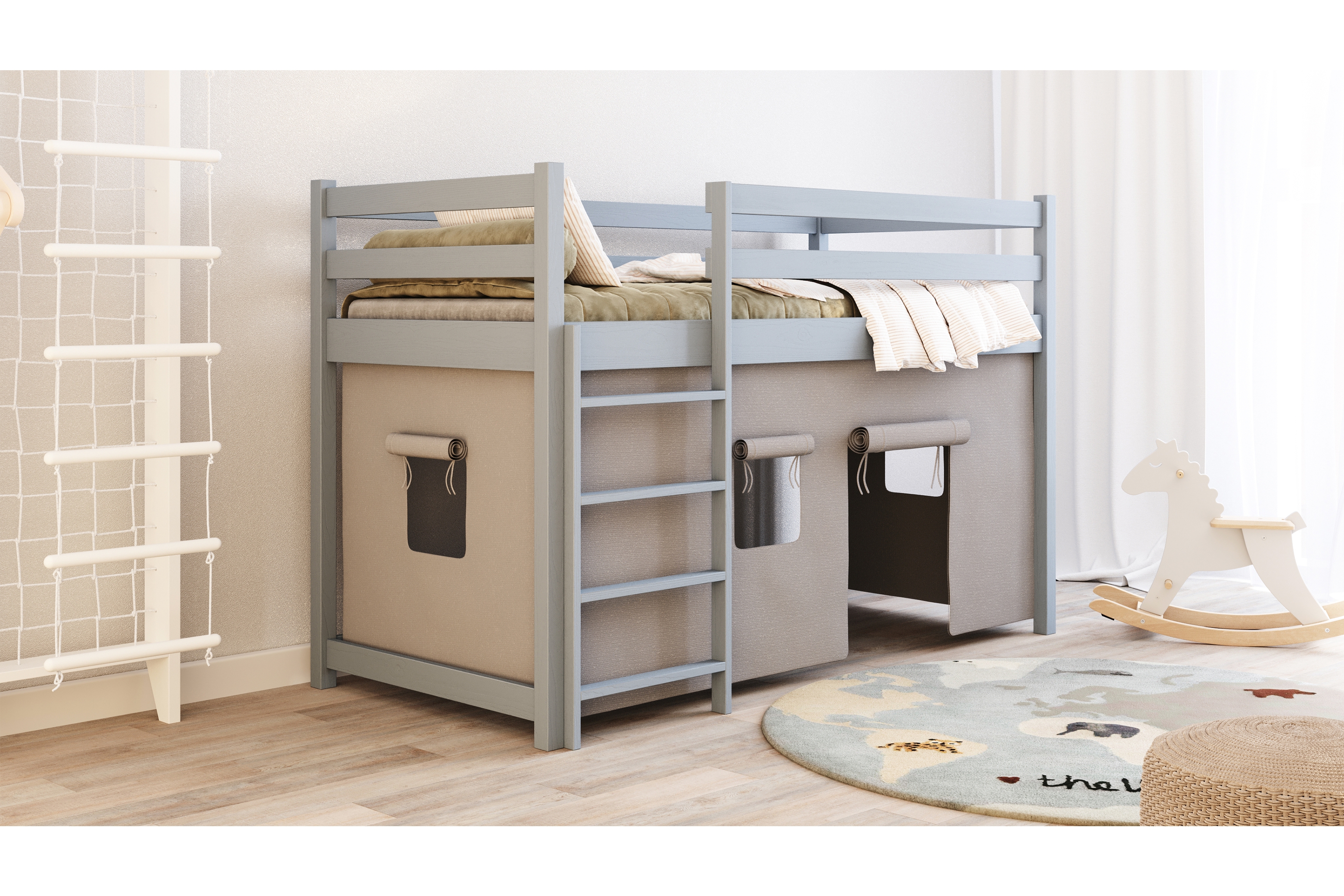 Dětská vyvýšená postel Kubi 80x180 - šedý Postel dzieciece vyvýšená postel Kubi - 80x180 / šedá