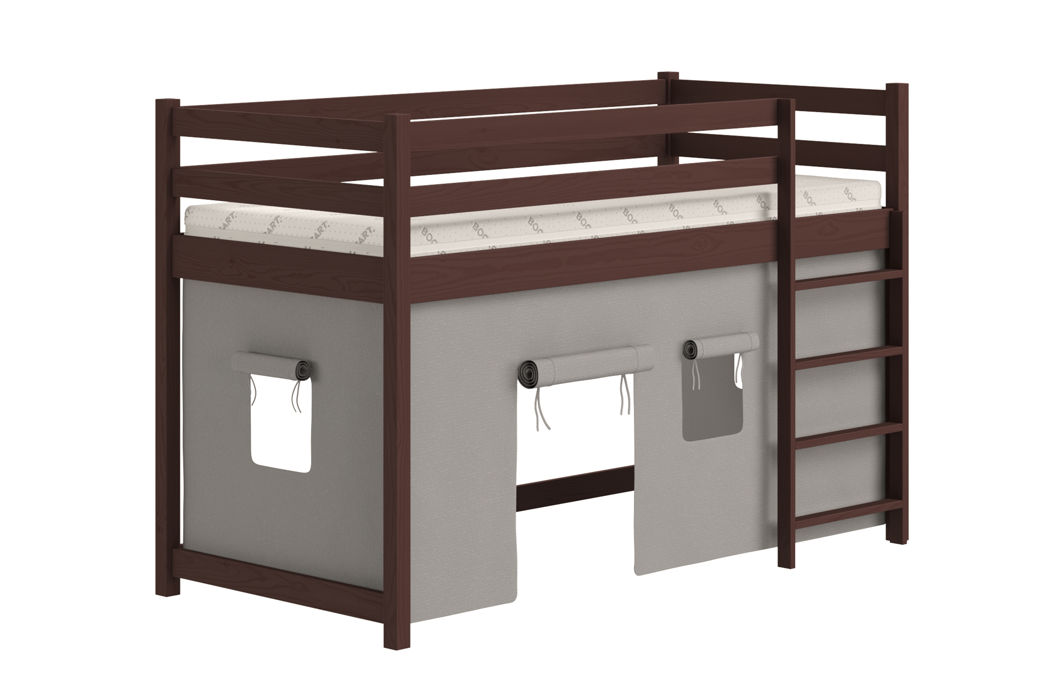 Dětská vyvýšená postel Kubi 90x200 - hnědá Postel dzieciece vyvýšená postel Kubi - 90x200 / hnědá