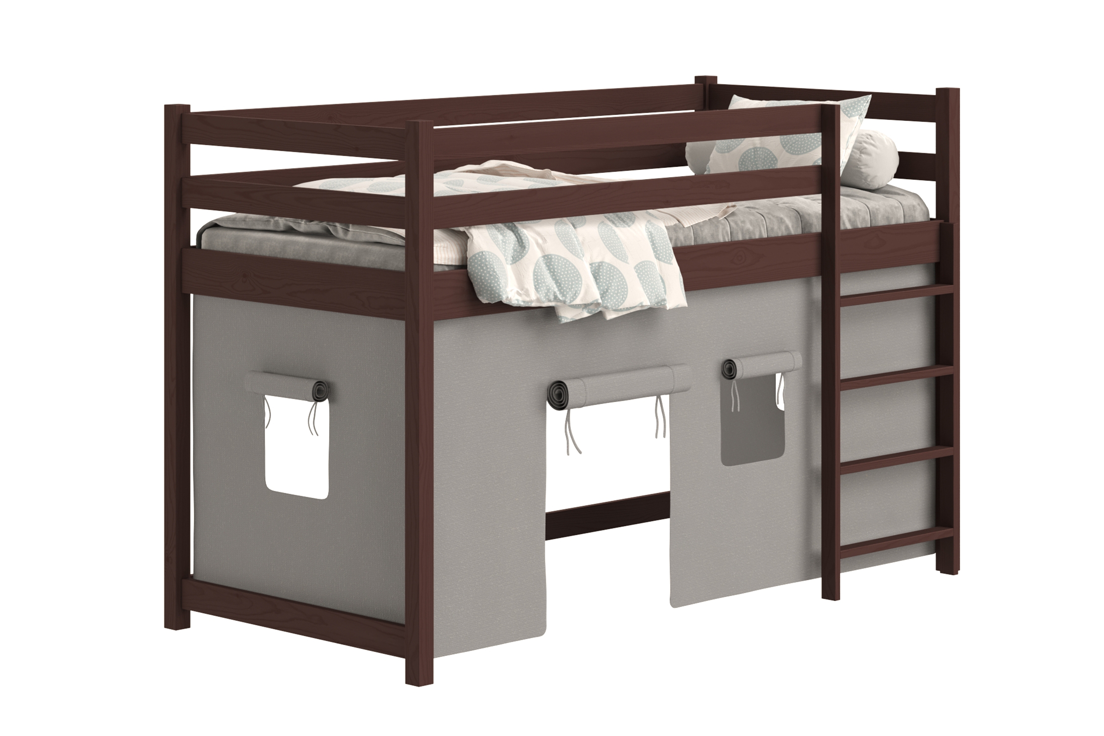 Dětská vyvýšená postel Kubi 90x200 - hnědá Postel dzieciece vyvýšená postel Kubi - 90x200 / hnědá