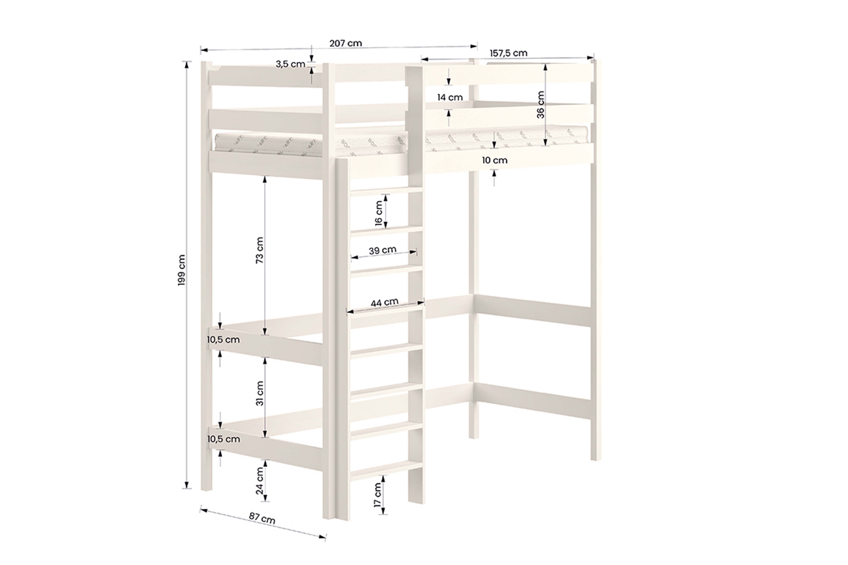 Dětská vyvýšená postel Samio - 80x200 / borovice Postel dzieciece vyvýšená postel Samio z drabinka - 80x200 / borovice
