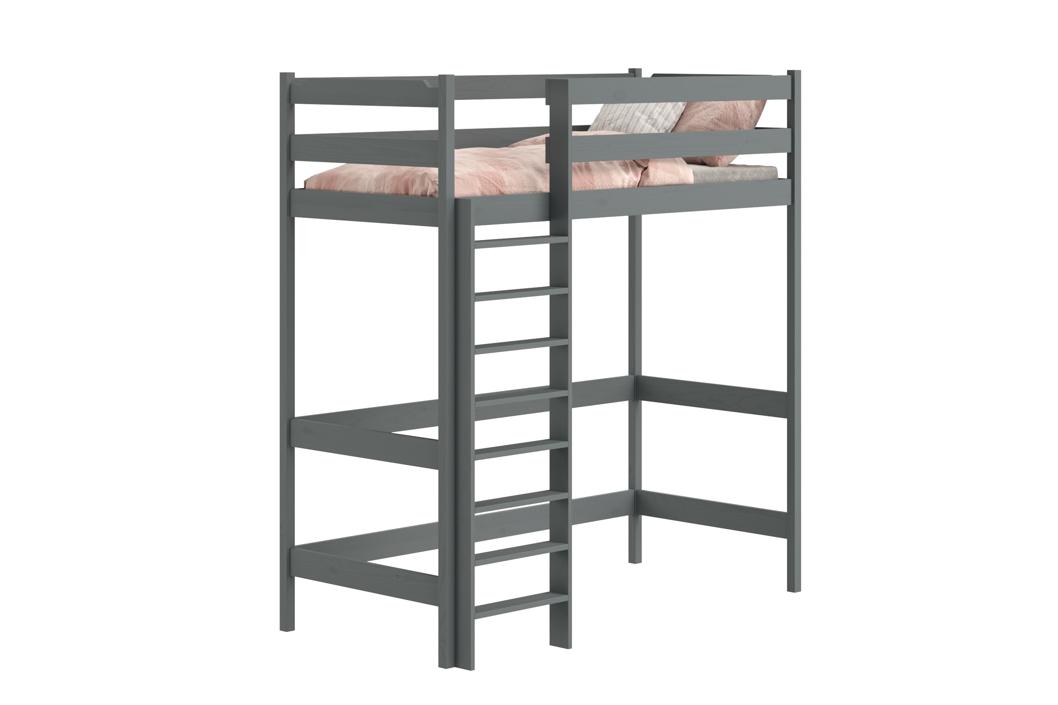 Vyvýšená detská posteľ Samio - 90x180 cm - grafitová Posteľ dzieciece vyvýšená Samio z drabinka - 90x180 / grafit