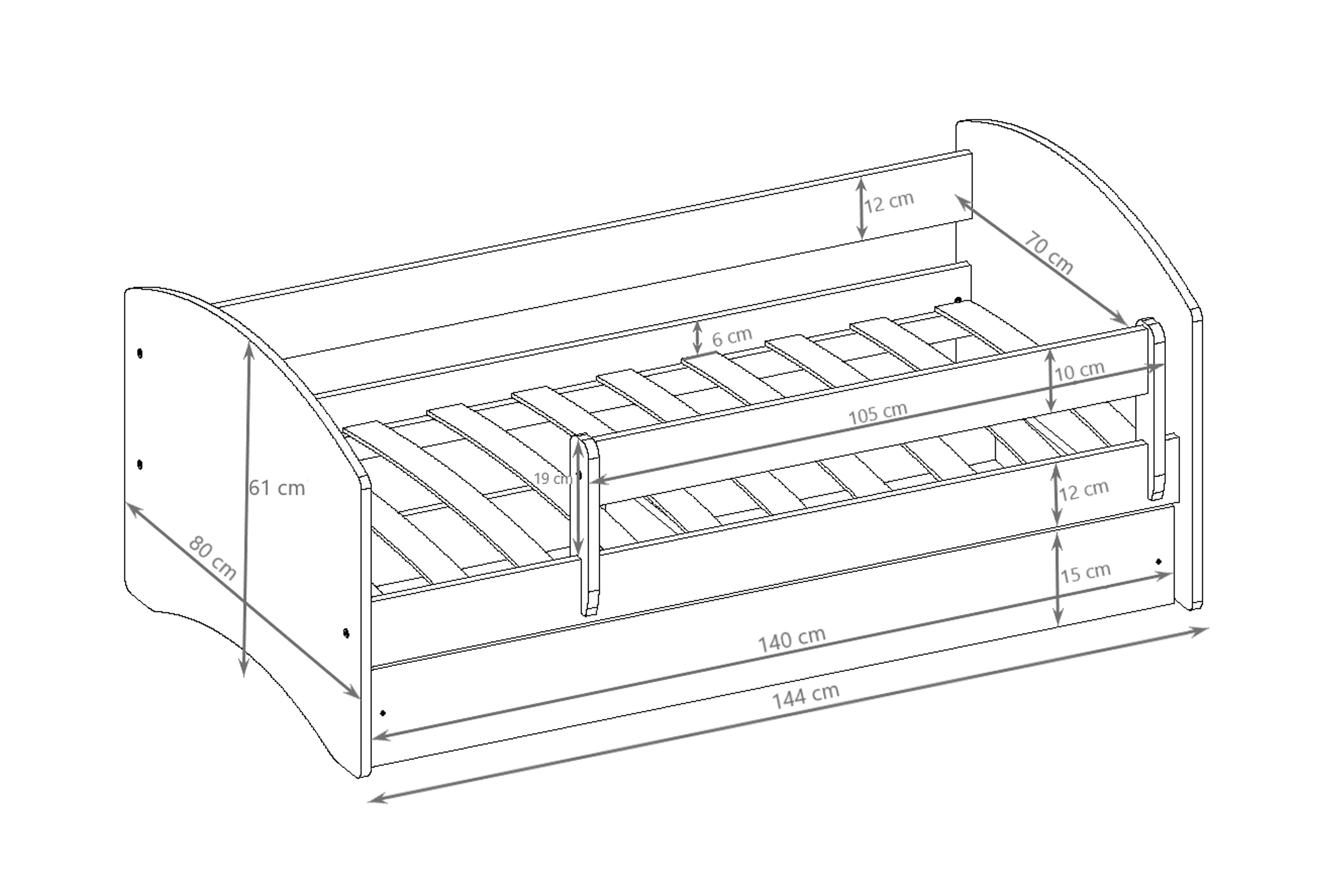 Detská posteľ Bonzo 70x140 cm so zásuvkou - biela Posteľ dzieciece Bonzo 70x140 cm z szuflada - Biely