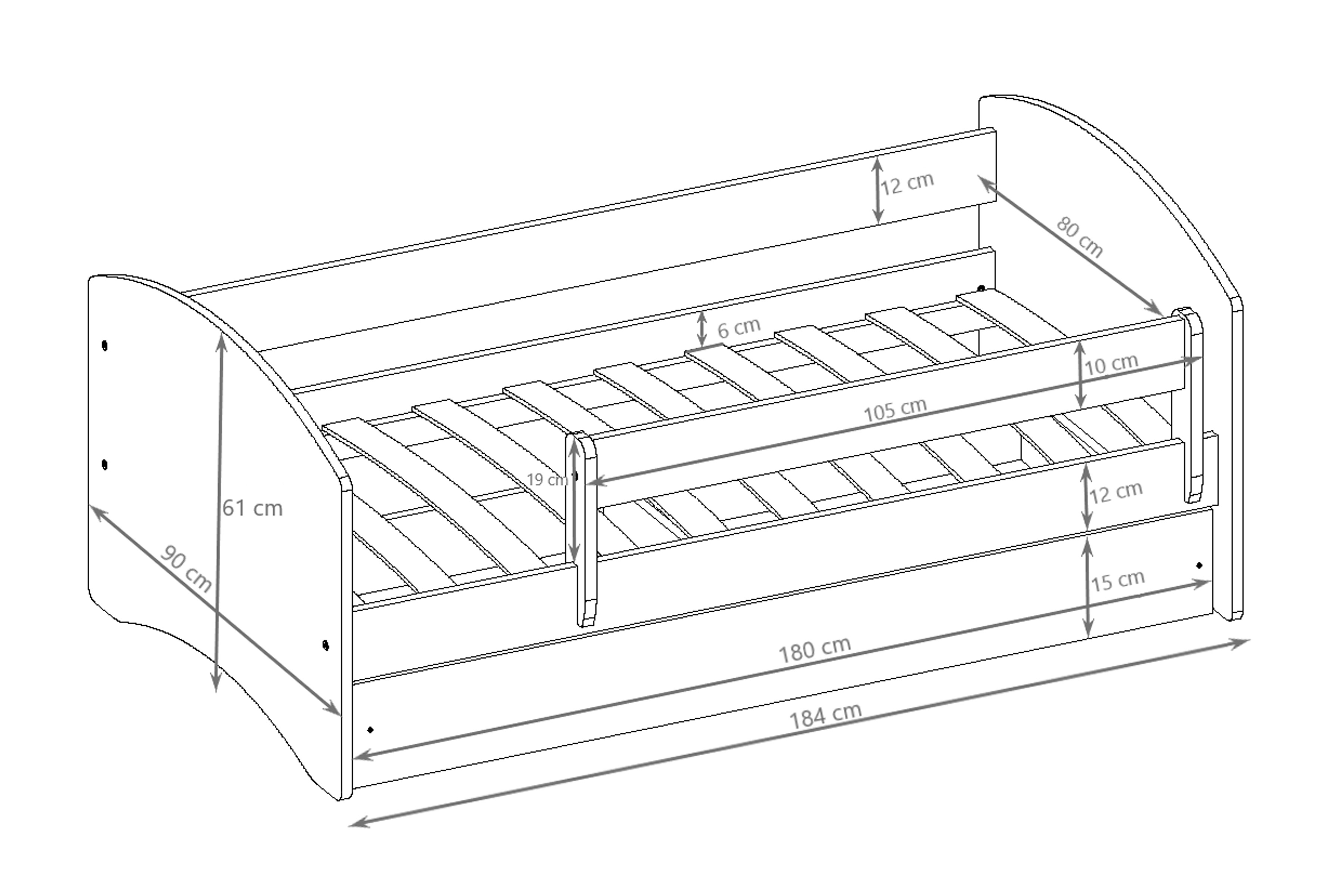 Dětská postel Bonzo 80x180 cm se zásuvkou - bílá Postel dzieciece Bonzo 80x180 cm z szuflada - bílá