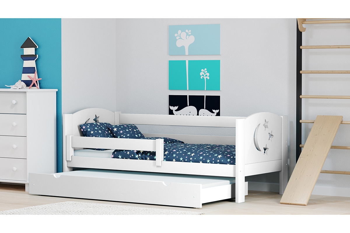 Detská posteľ Denis III hviezdy biely lozeczko so zábradlím