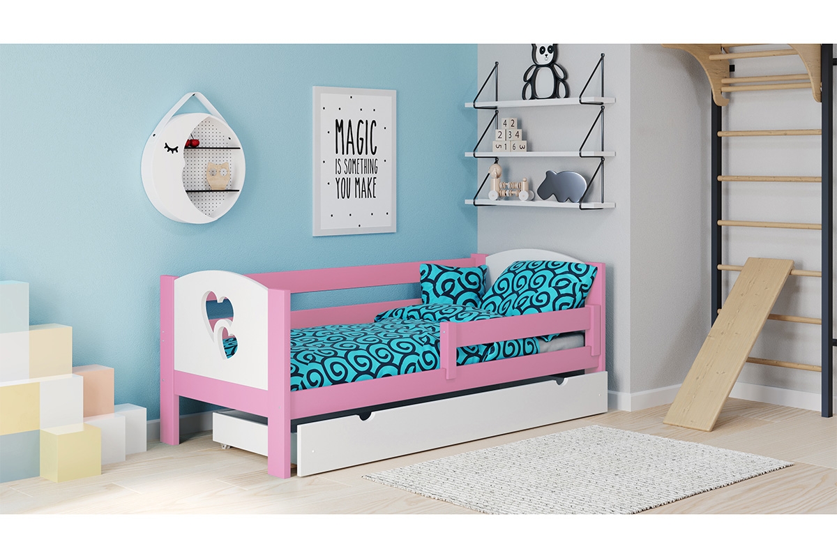 Detská posteľ Denis III srdcia rozowe Posteľ so zásuvkami 