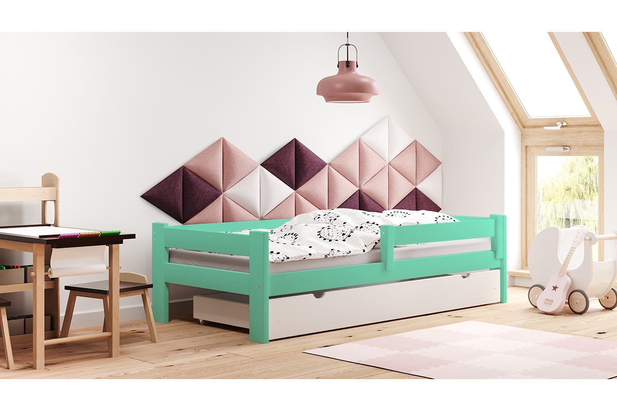Dřevěná dětská postel Tymek - 180 x 80 cm - Barva Tyrkysová - výprodej drewniane łóżko miętowe