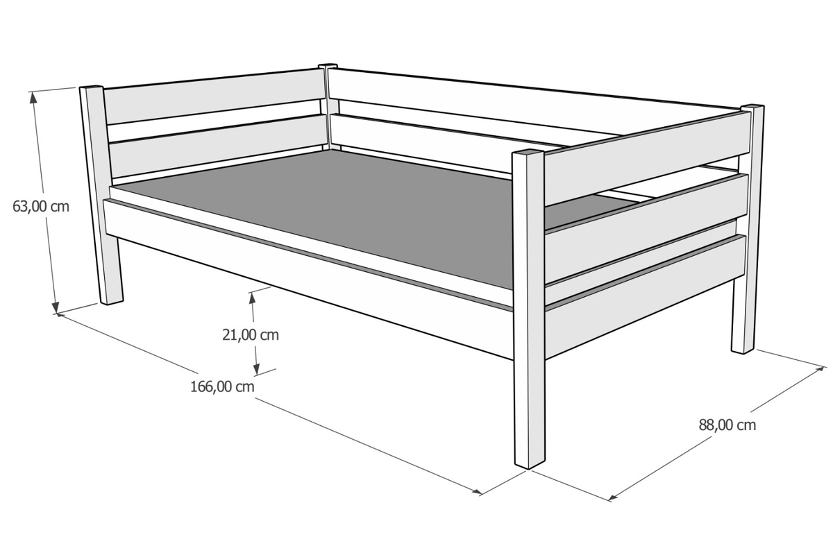 Dřevěná dětská výsuvná postel Ola II Dětská výsuvná postel Ola II - Rozměry