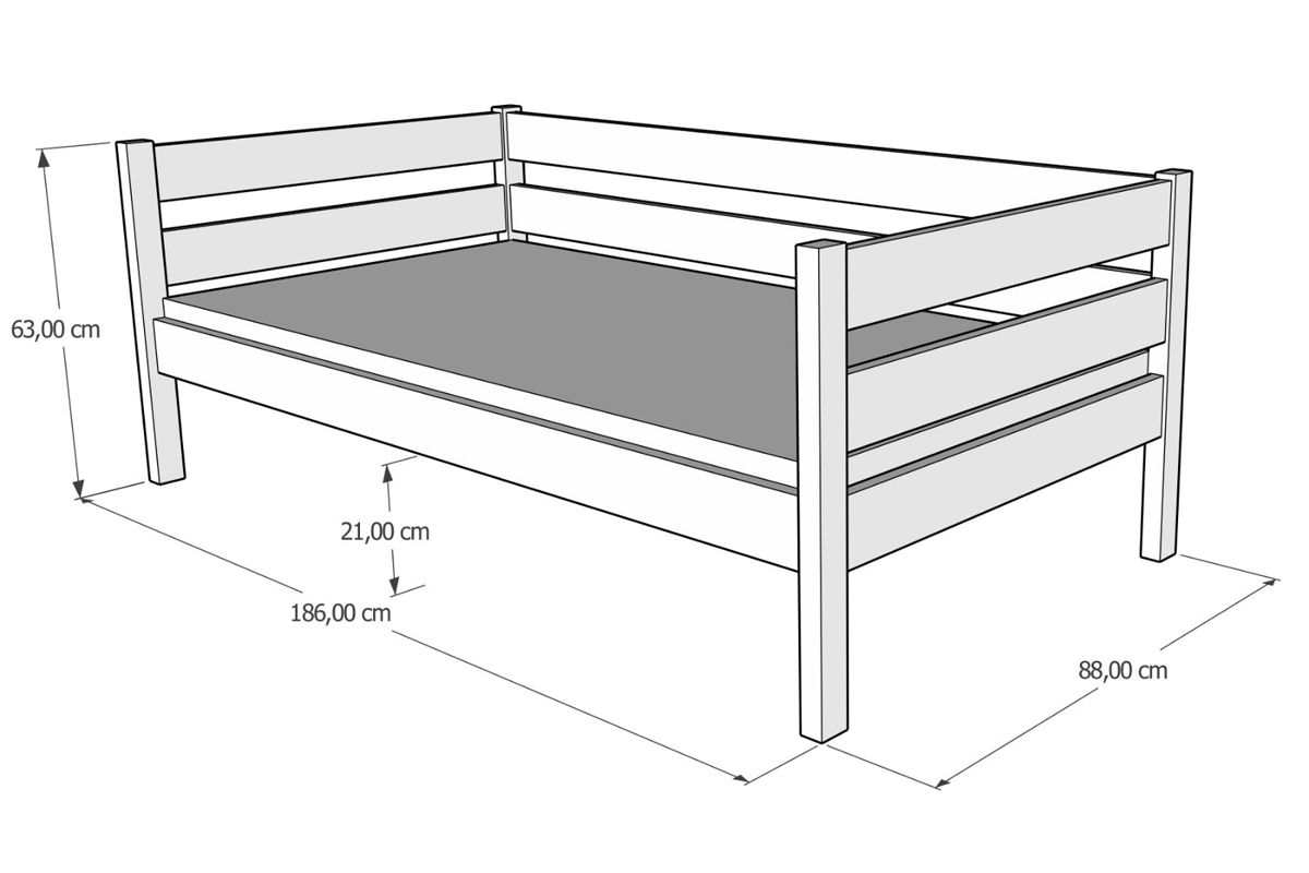 Dřevěná dětská výsuvná postel Ola II Dětská výsuvná postel Ola II - Rozměry