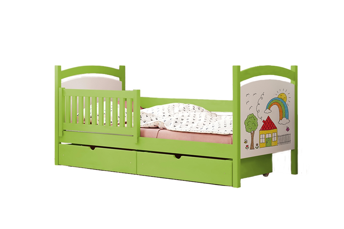 Postel dzieciece dřevěná z tablica suchoscieralna Amely 80x190 - Limetka - Omezená nabídka Postel dzieciece dřevěná z tablica suchoscieralna Amely 80x190 Certyfikat - Limetka - Konec série