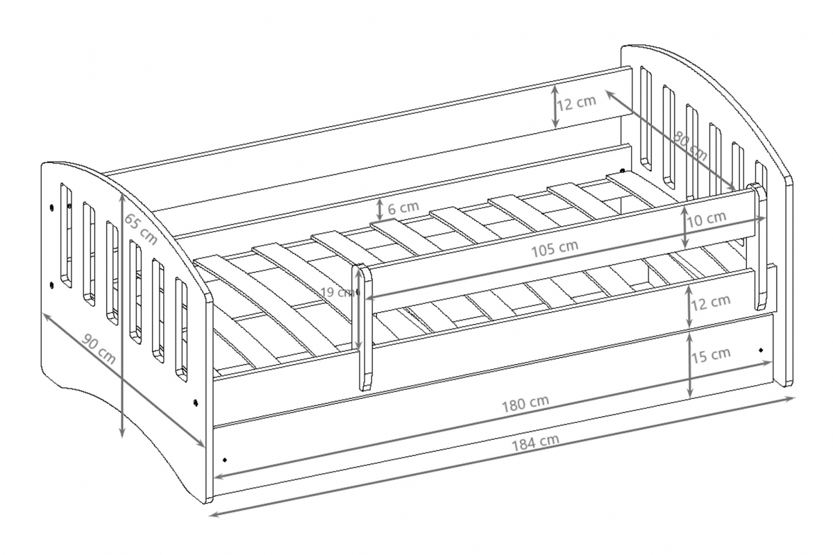 Dětská postel Guli 80x180 cm se zásuvkou - bílá Postel dzieciece Guli 80x180 cm z szuflada - bílá