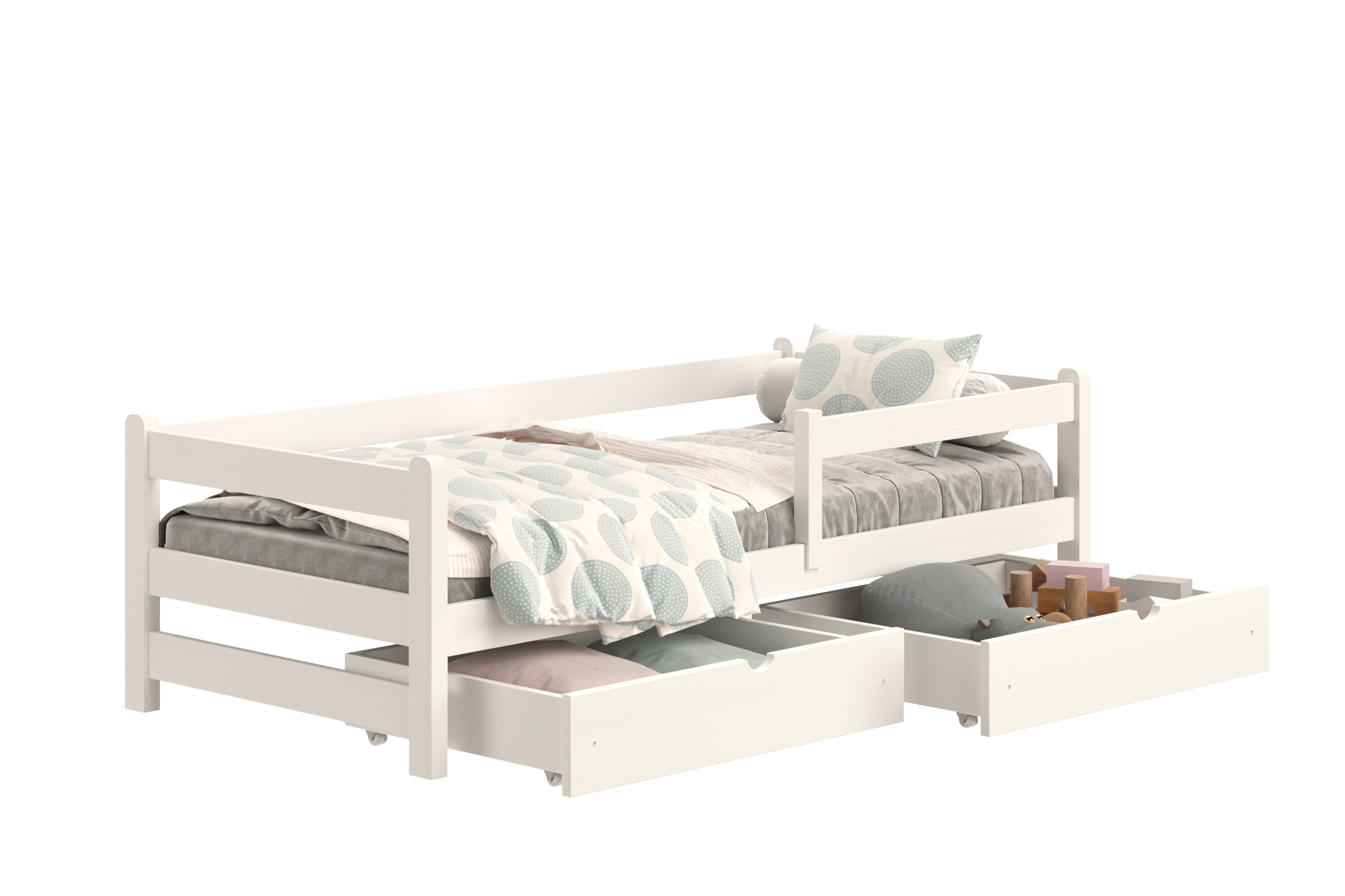 Detská posteľ Alis so zásuvkami - 90x200 cm - biela Posteľ dzieciece prízemná Alis - 90x200 / Biely