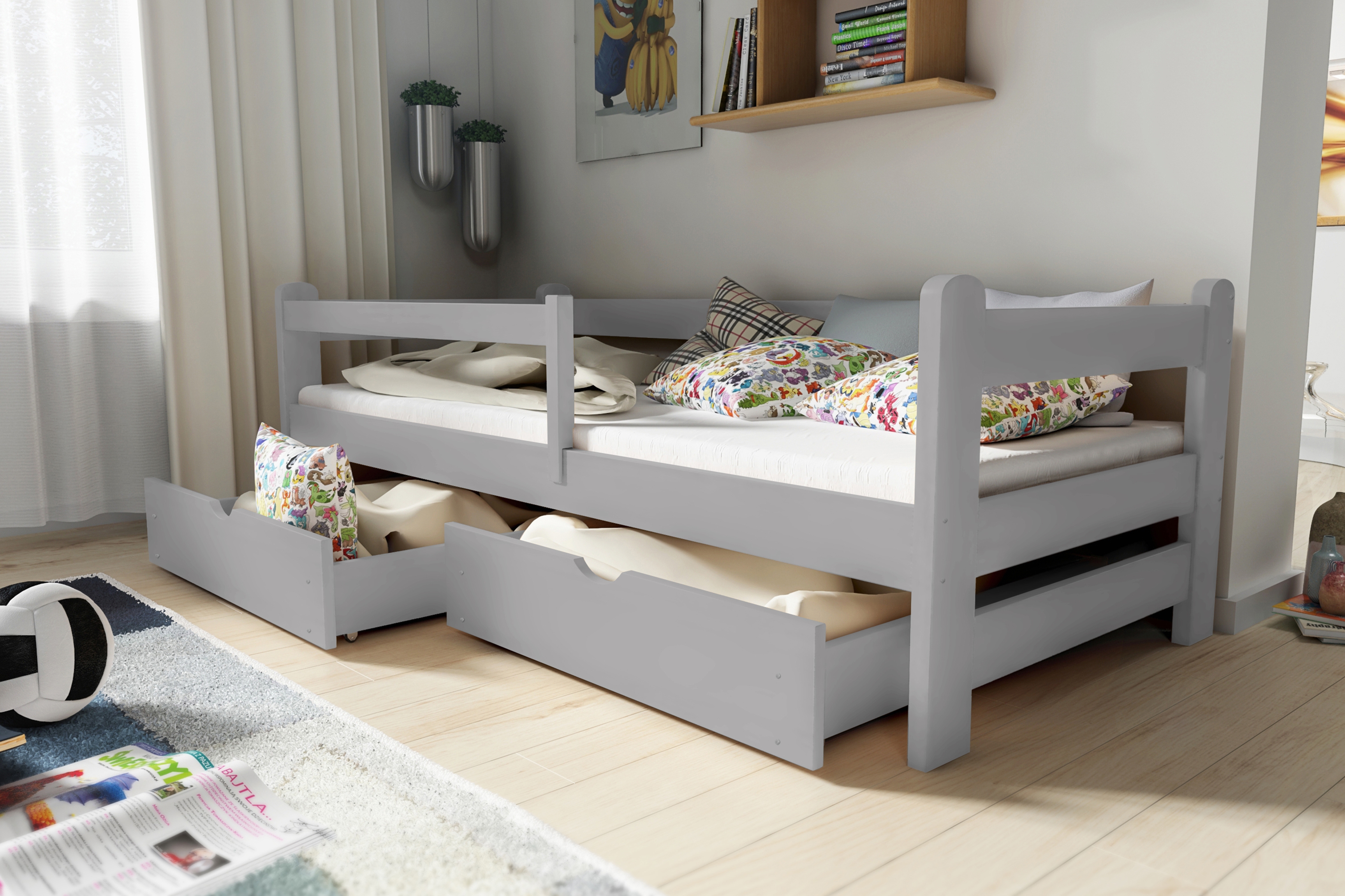 Detská posteľ Alis so zásuvkami - 90x190 cm - šedá Posteľ dzieciece prízemná Alis - 90x190 / šedý