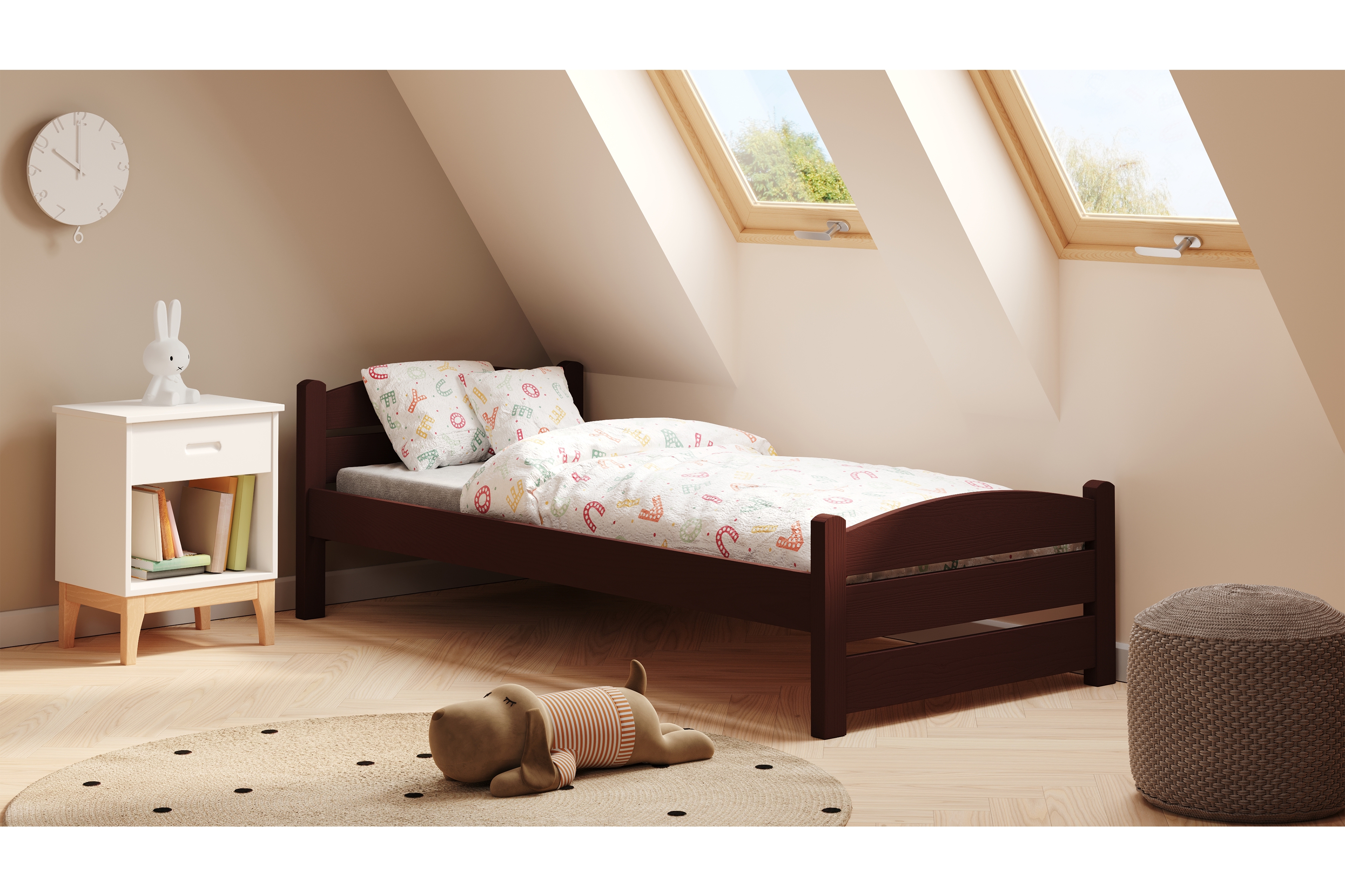 Detská posteľ Sandio - hnedý, 80x200 Posteľ dzieciece prízemná Sandio - 80x200 / Hnedý