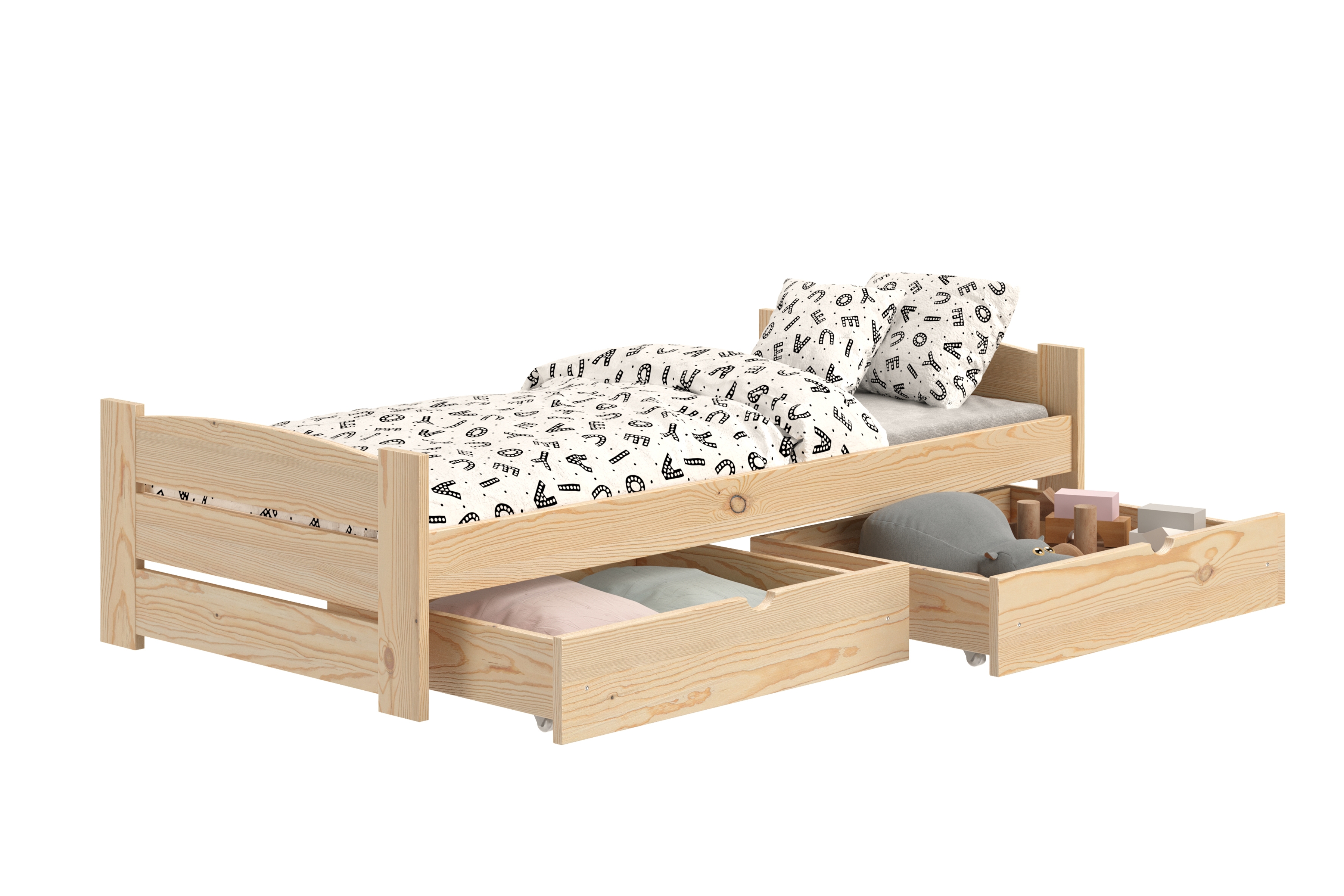 Detská posteľ Sandio so zásuvkami - borovica, 80x160 Posteľ dzieciece prízemná Sandio so zásuvkami - 80x160 / Borovica