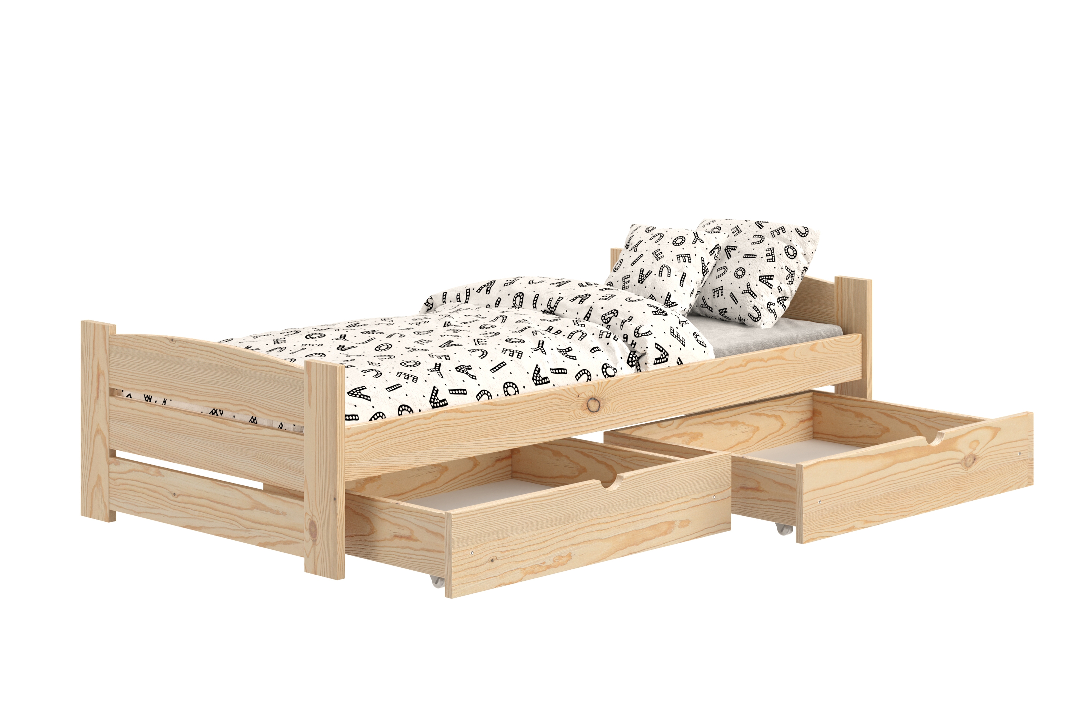 Detská posteľ Sandio so zásuvkami - borovica, 80x180 Posteľ dzieciece prízemná Sandio so zásuvkami - 80x180 / Borovica