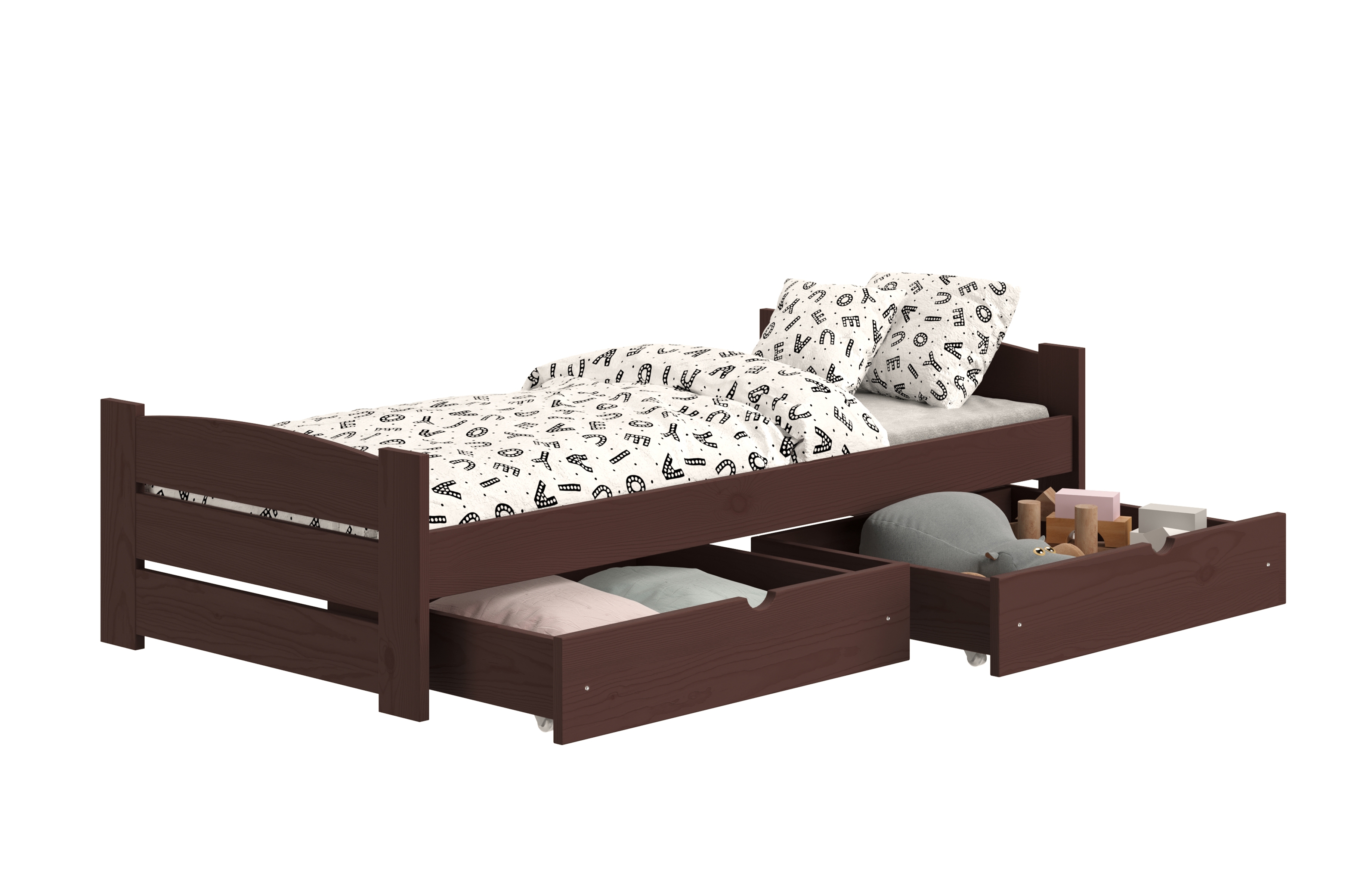 Detská posteľ Sandio so zásuvkami - hnedý, 80x200 Posteľ dzieciece prízemná Sandio so zásuvkami - 80x200 / Hnedý