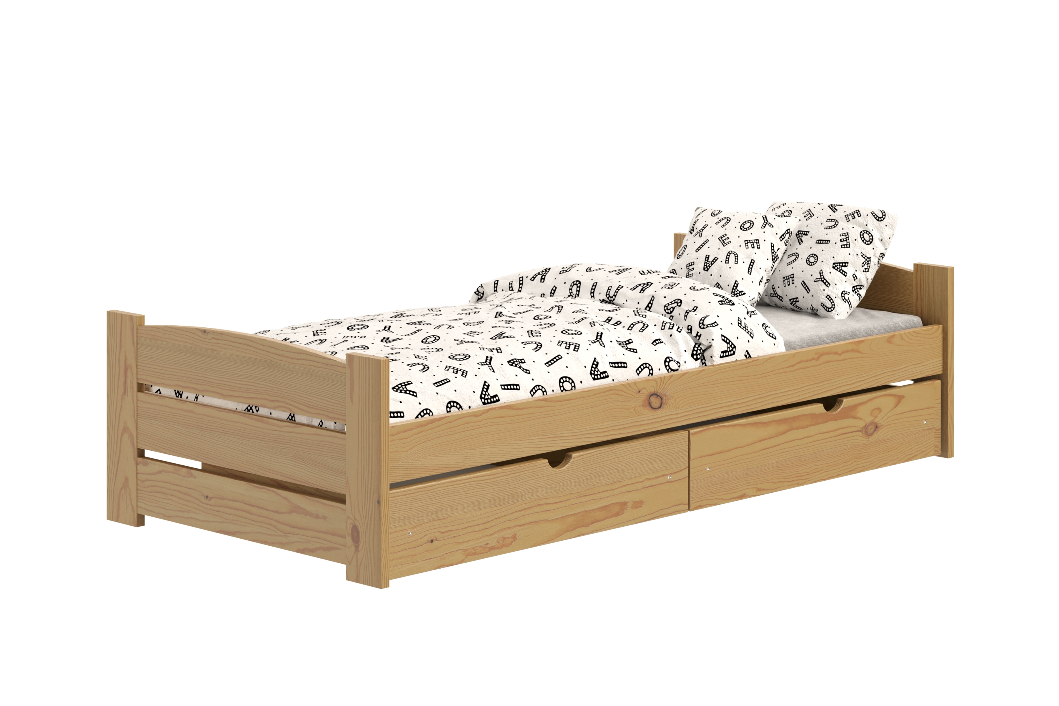 Detská posteľ Sandio so zásuvkami - dub, 90x200 Posteľ dzieciece prízemná Sandio so zásuvkami - 90x200 / Dub