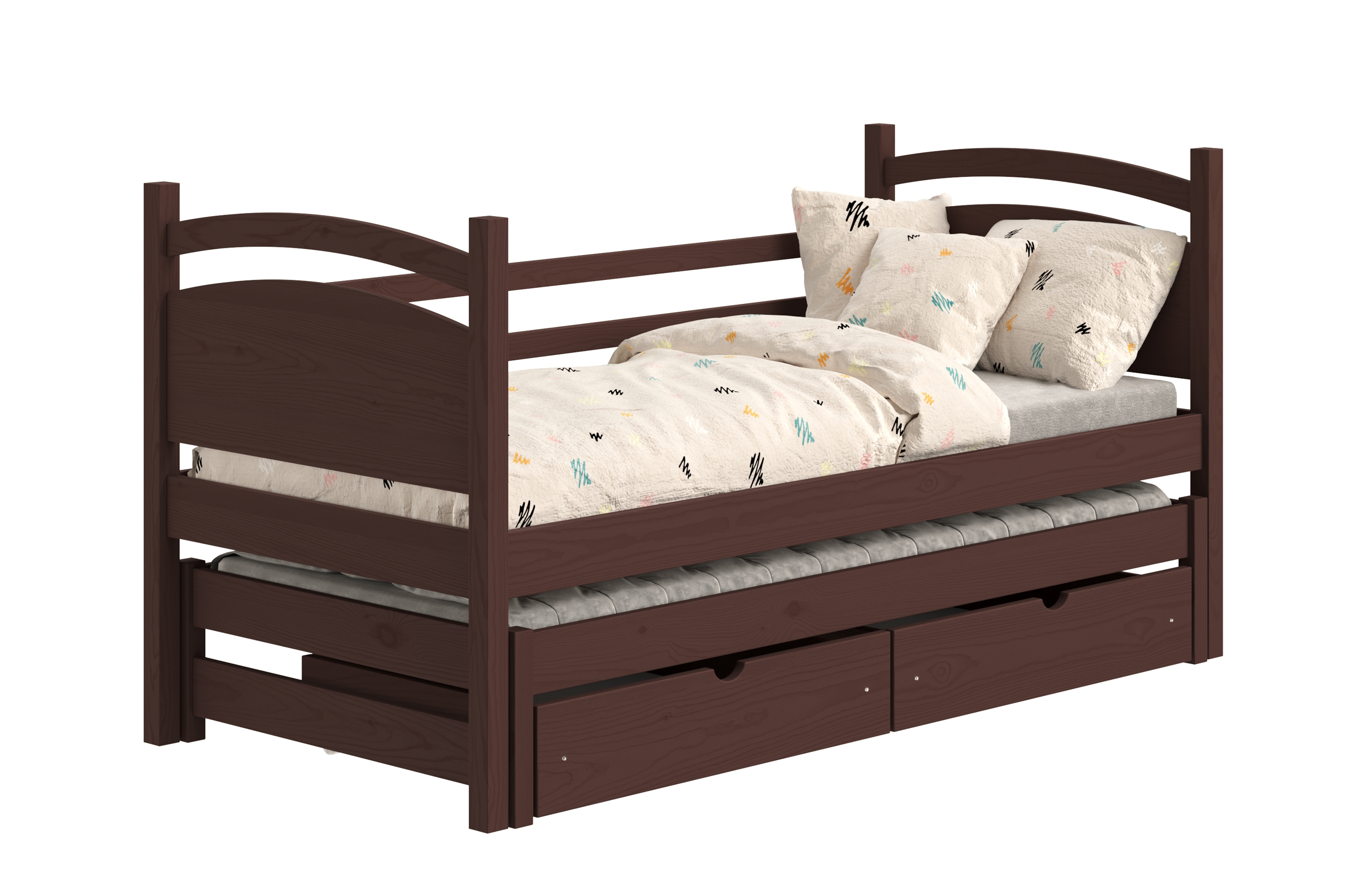 Detská posteľ s prístelkou Pinoki - hnedý, 80x160 Posteľ dzieciece prízemná výsuvna Pinoki - 80x160 / Hnedý