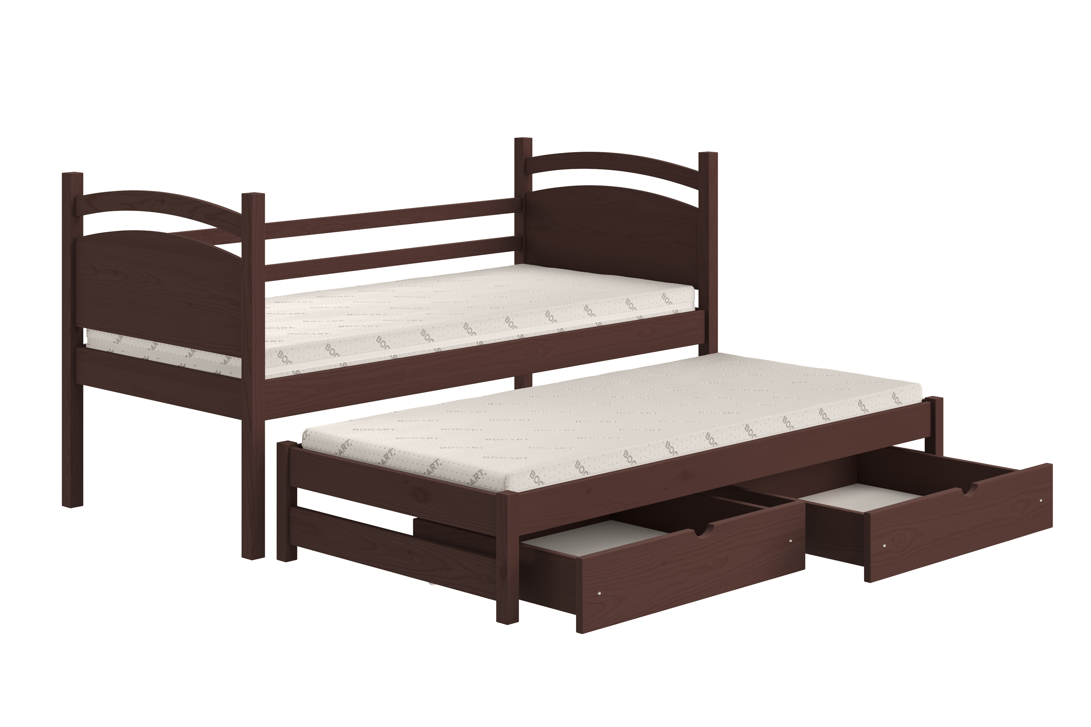 Detská posteľ s prístelkou Pinoki - hnedý, 80x200 Posteľ dzieciece prízemná výsuvna Pinoki - 80x200 / Hnedý