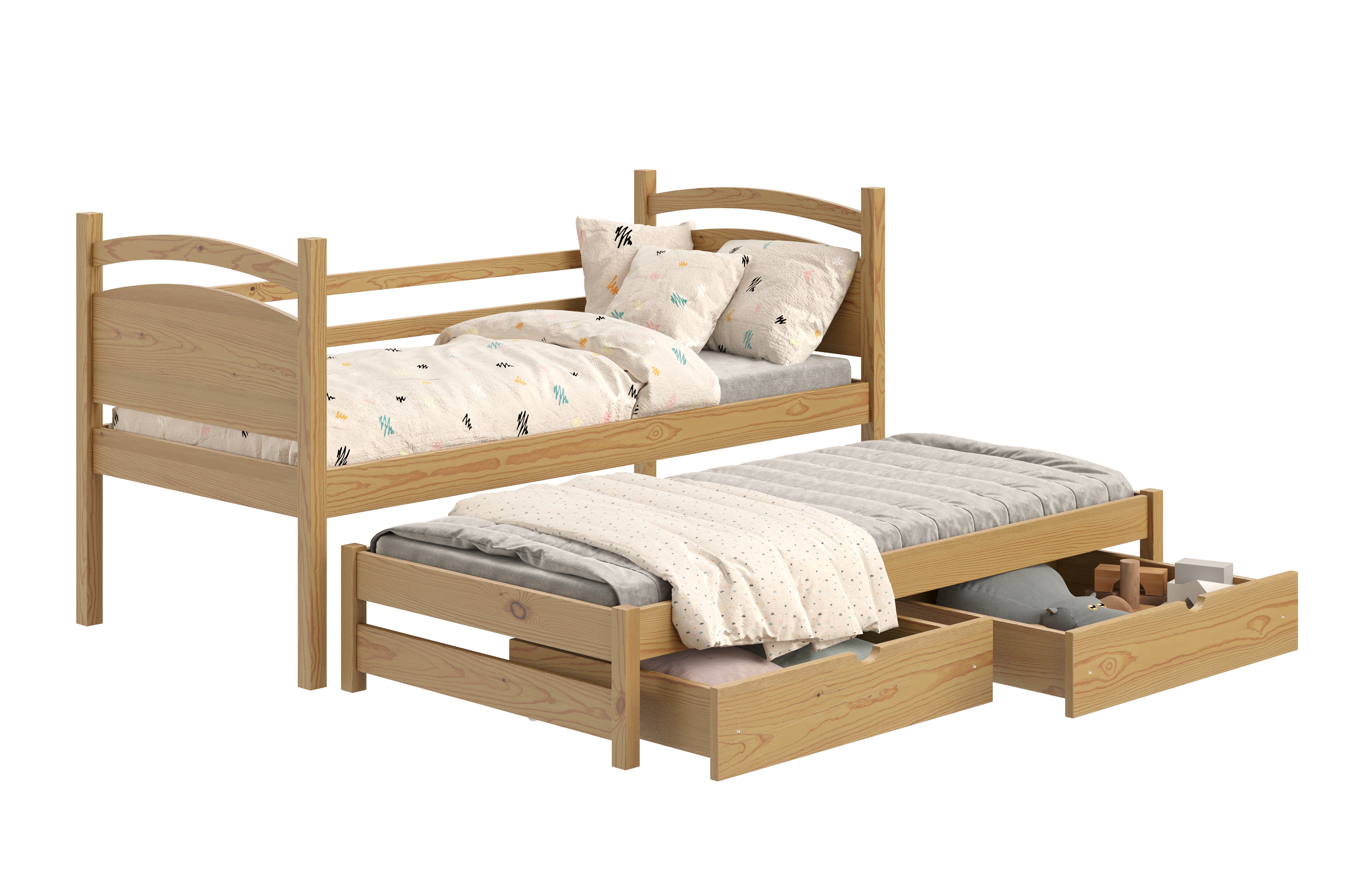 Detská posteľ s prístelkou Pinoki - dub, 80x200 Posteľ dzieciece prízemná výsuvna Pinoki - 80x200 / Dub