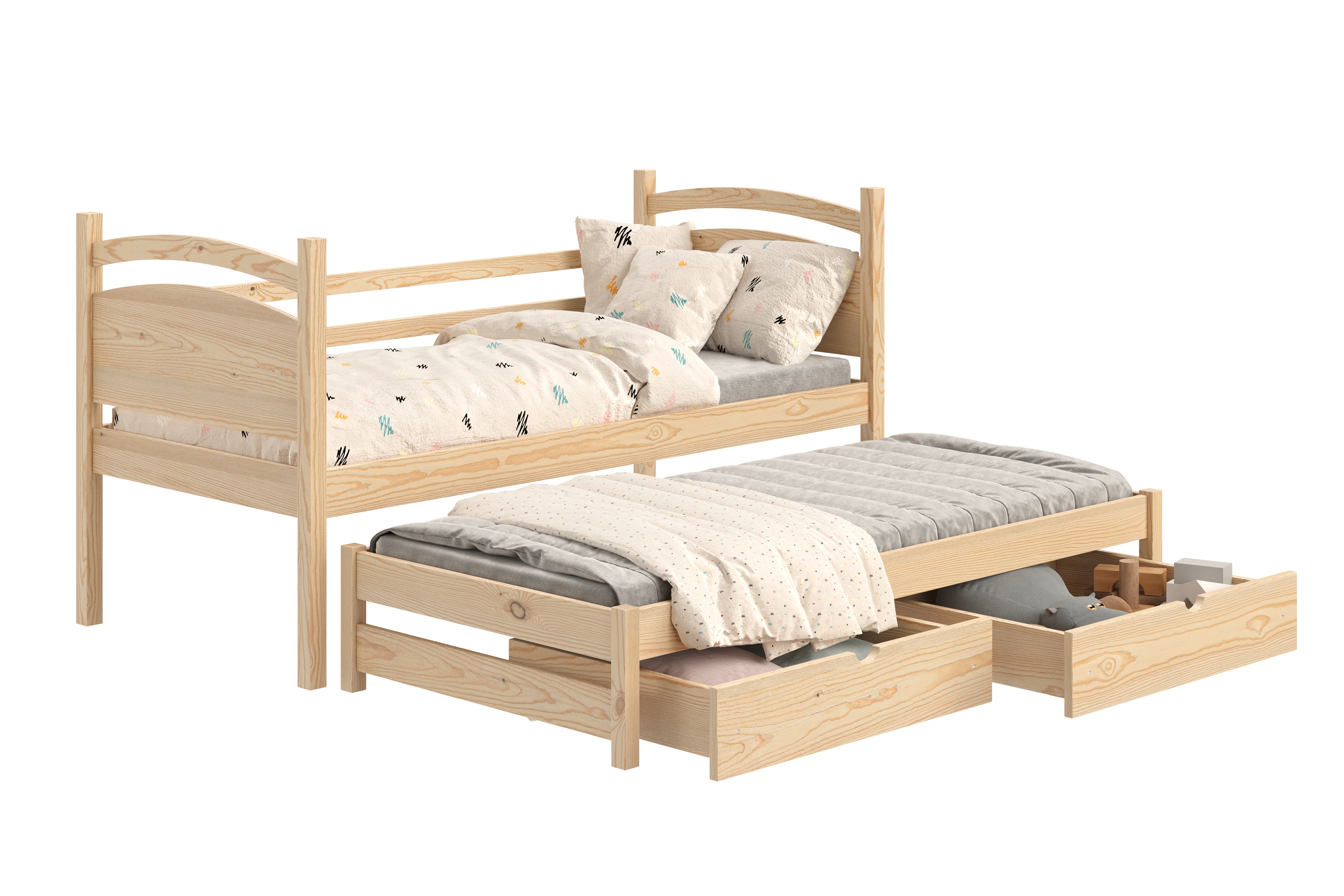 Detská posteľ s prístelkou Pinoki - borovica, 80x200 Posteľ dzieciece prízemná výsuvna Pinoki - 80x200 / Borovica