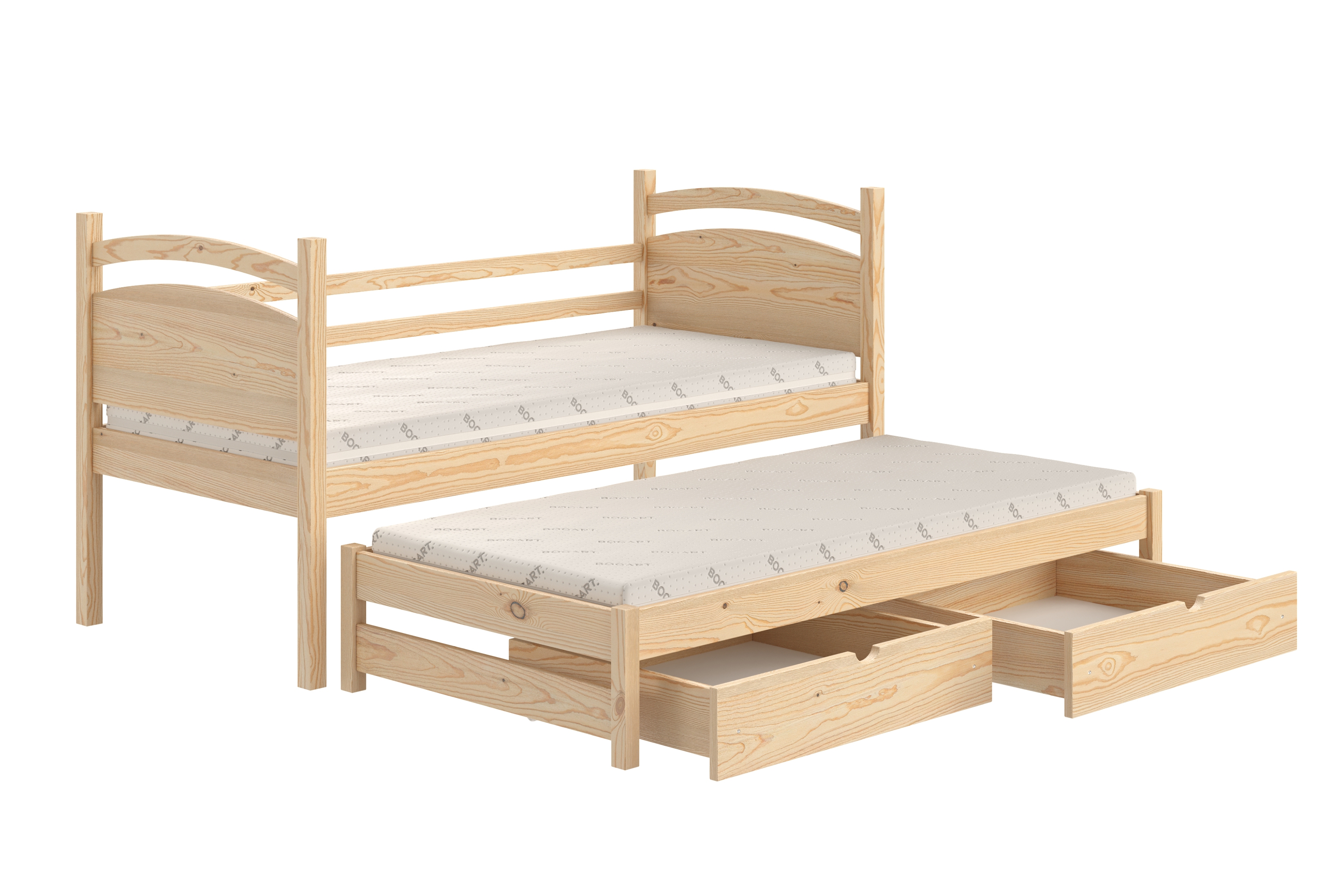 Detská posteľ s prístelkou Pinoki - borovica, 90x200 Posteľ dzieciece prízemná výsuvna Pinoki - 90x200 / Borovica