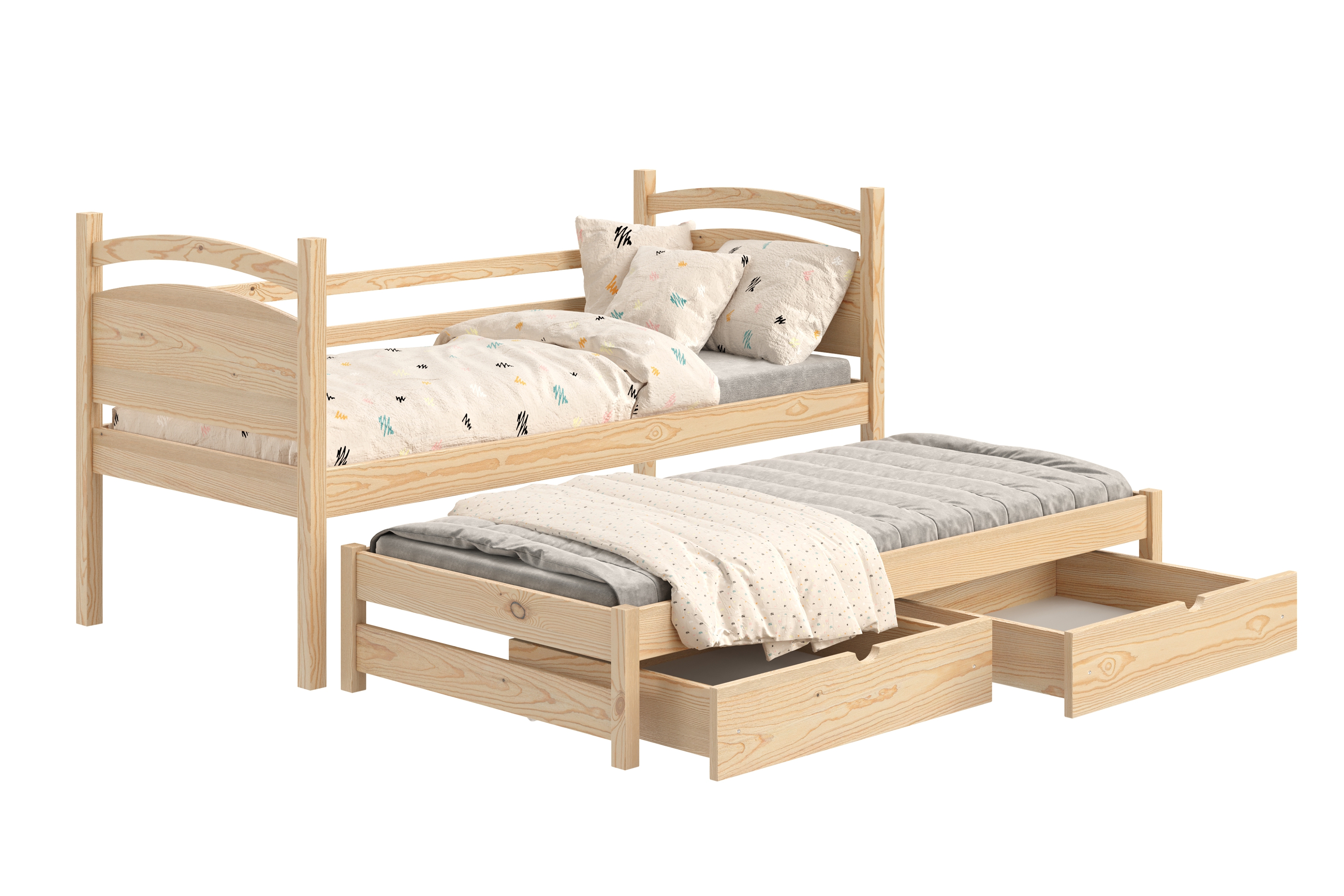 Detská posteľ s prístelkou Pinoki - borovica, 90x200 Posteľ dzieciece prízemná výsuvna Pinoki - 90x200 / Borovica