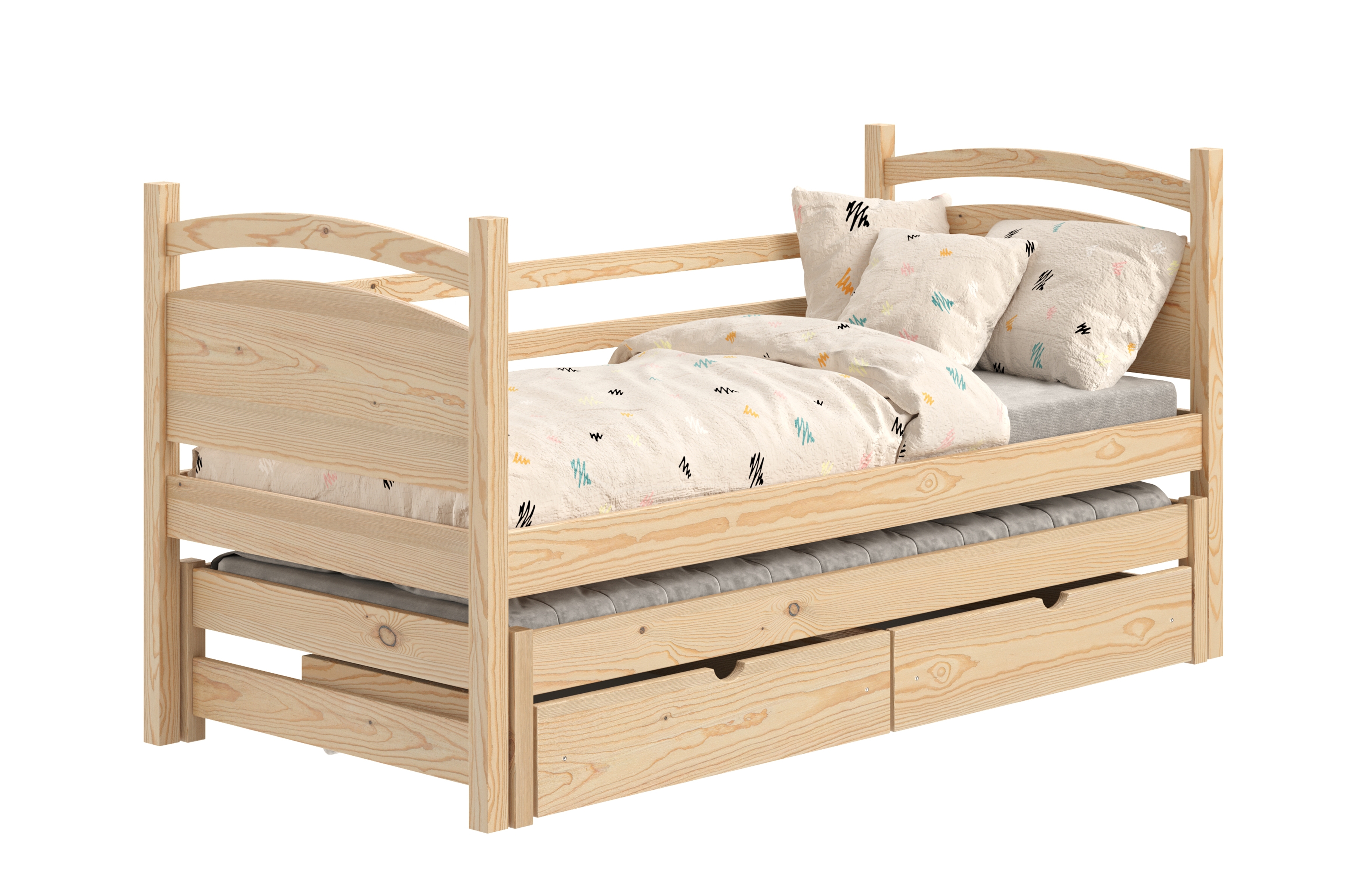 Detská posteľ s prístelkou Pinoki - borovica, 90x200 Posteľ dzieciece prízemná výsuvna Pinoki - 90x200 / Borovica