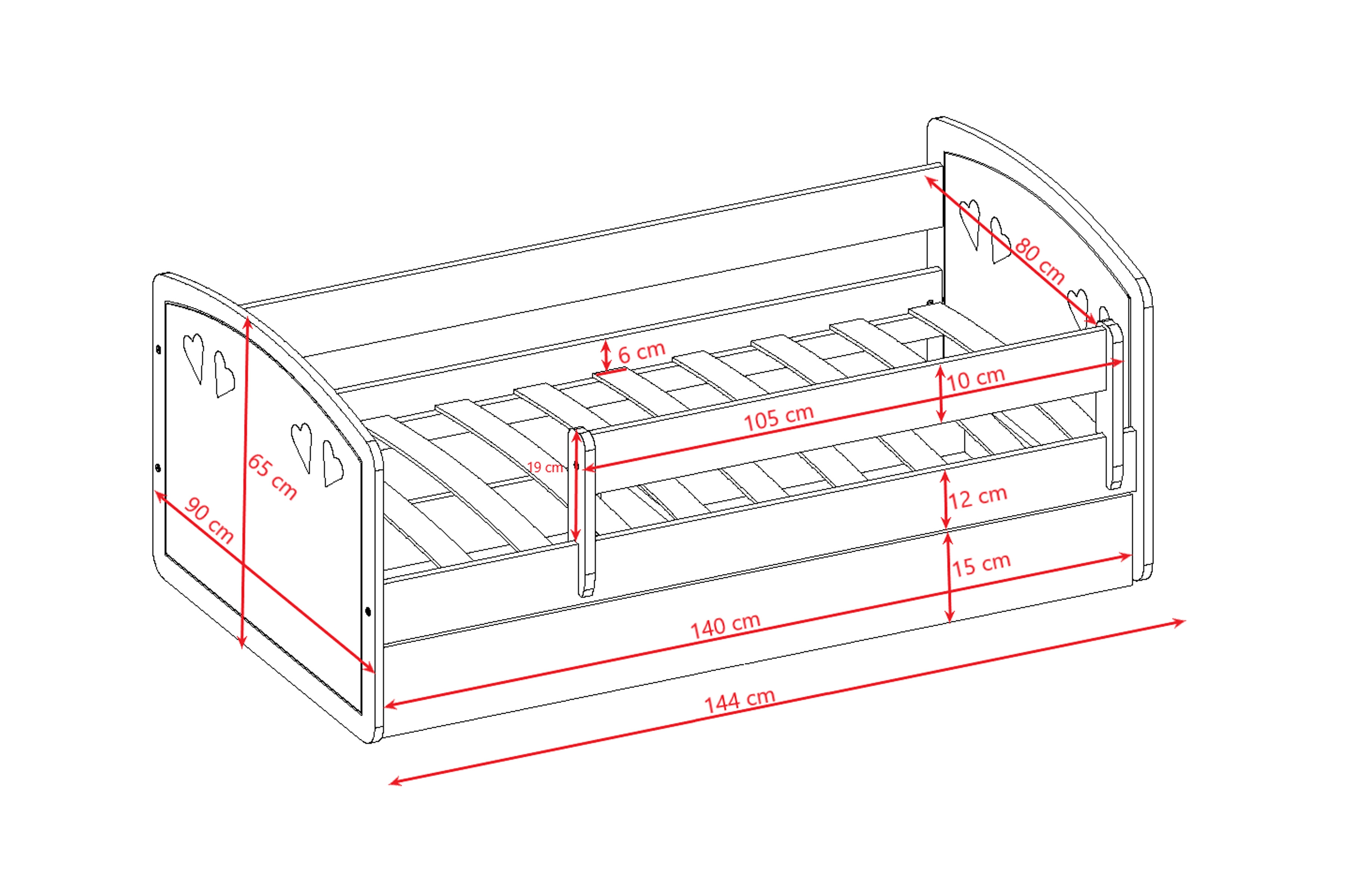 Detská posteľ Pateri 80x140 cm so zásuvkou - biela Posteľ dzieciece Pateri 80x140 cm z szuflada - Biely