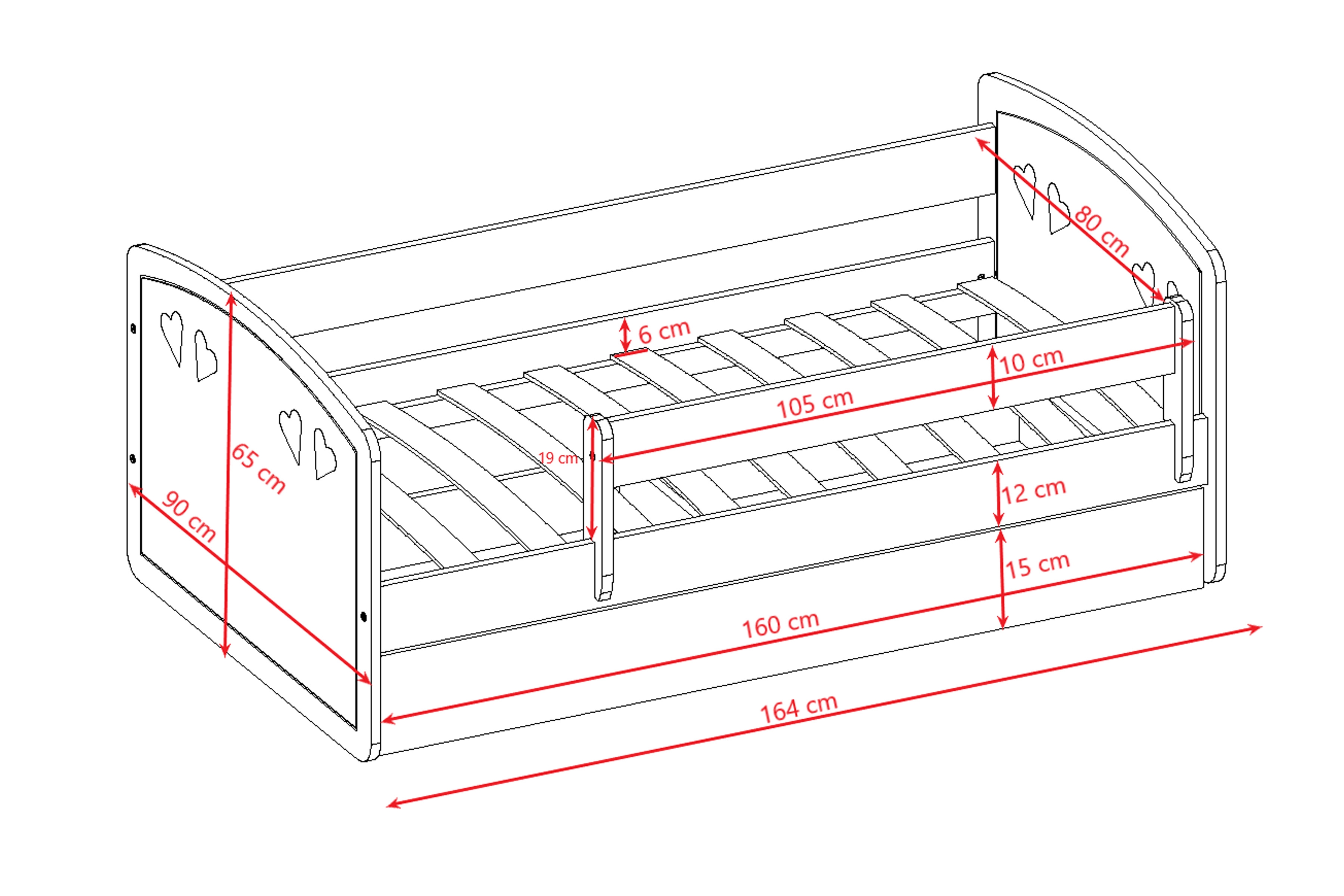 Detská posteľ Pateri 80x160 cm so zásuvkou - biela Posteľ dzieciece Pateri 80x160 cm z szuflada - Biely