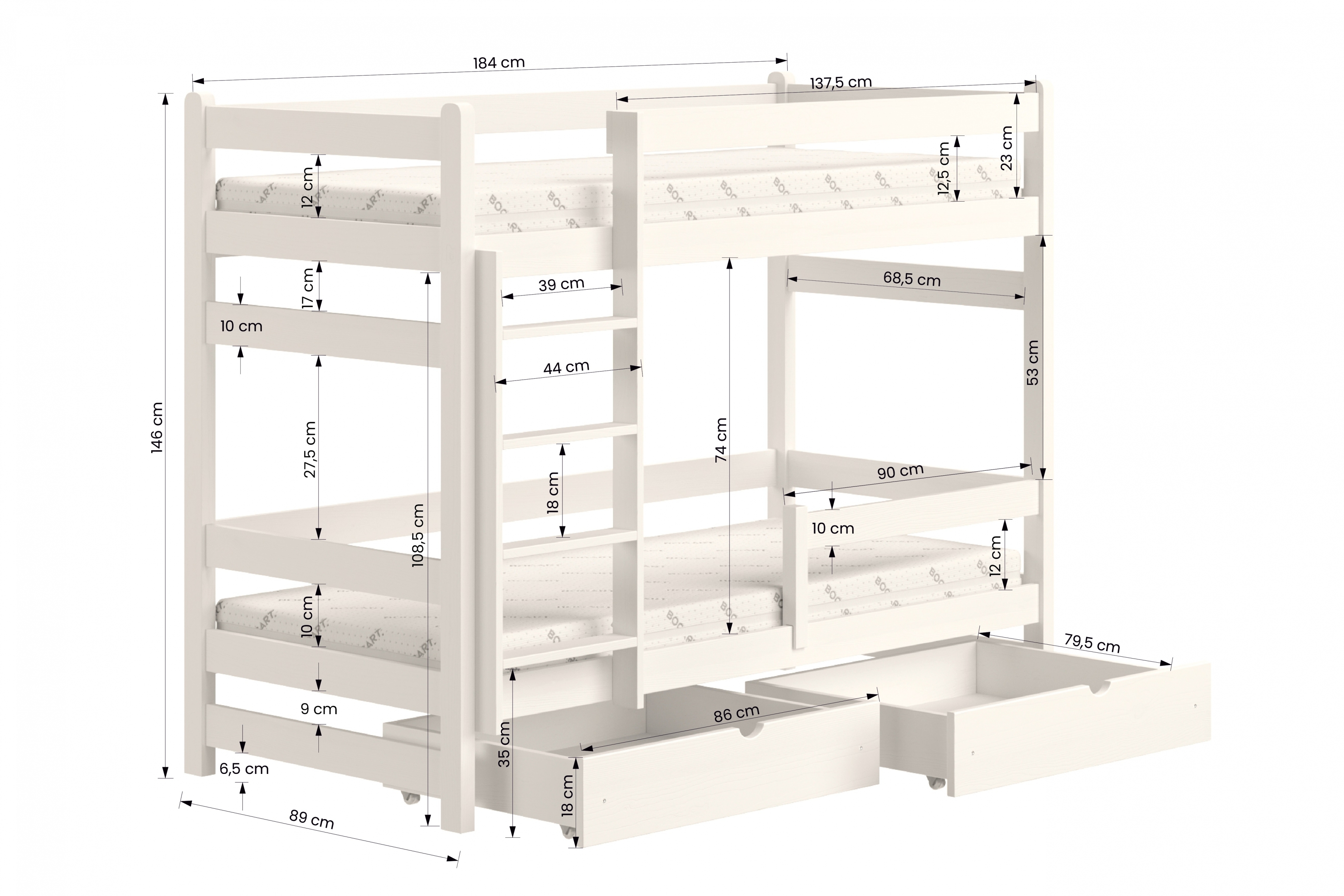 Poschodová posteľ Alis - grafit, 80x180 Posteľ dzieciece poschodová Alis - Rozmery
