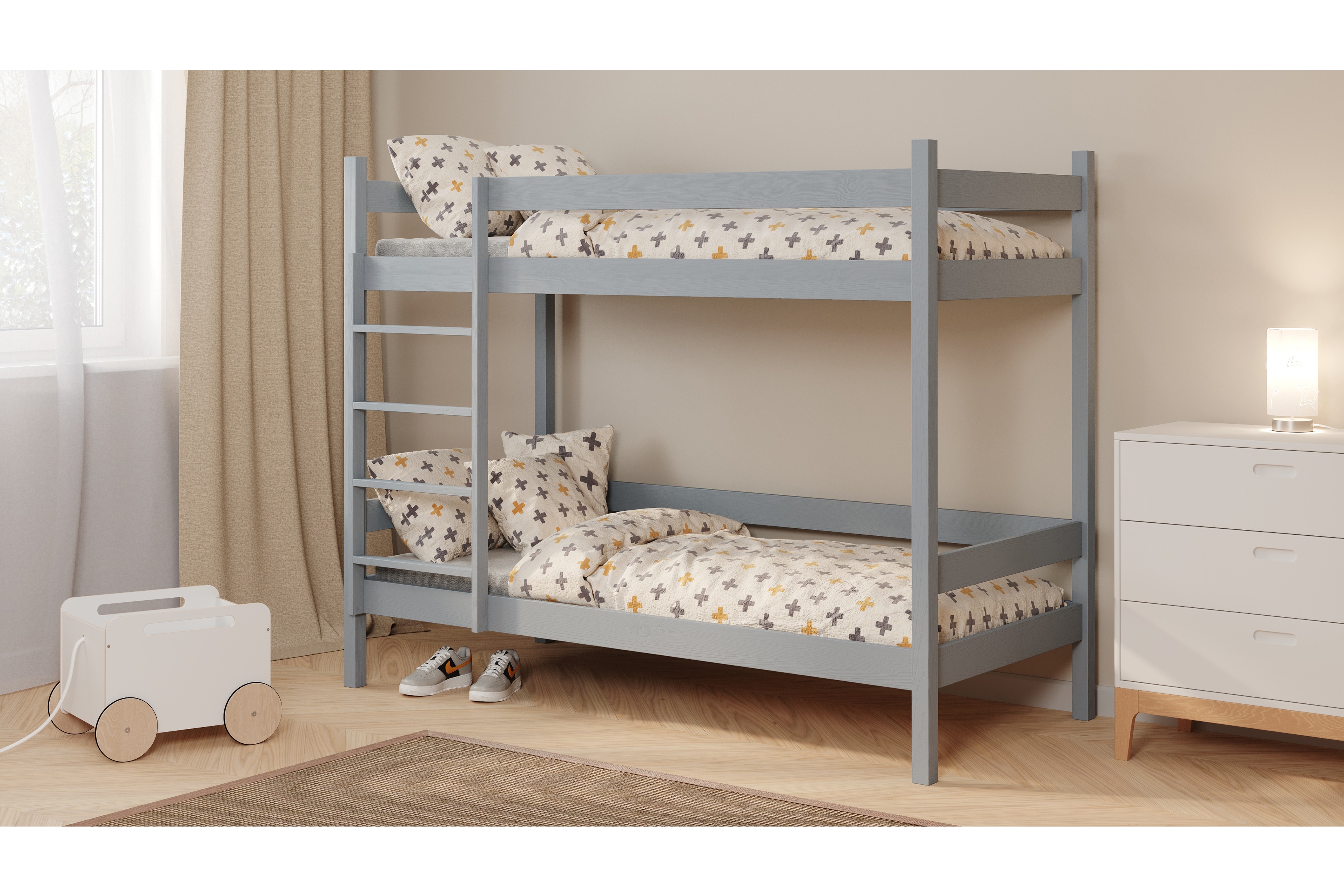 Poschodová posteľ Fabrio - šedý, 70x140 Posteľ dzieciece poschodová Fabrio - 70x140 / šedý