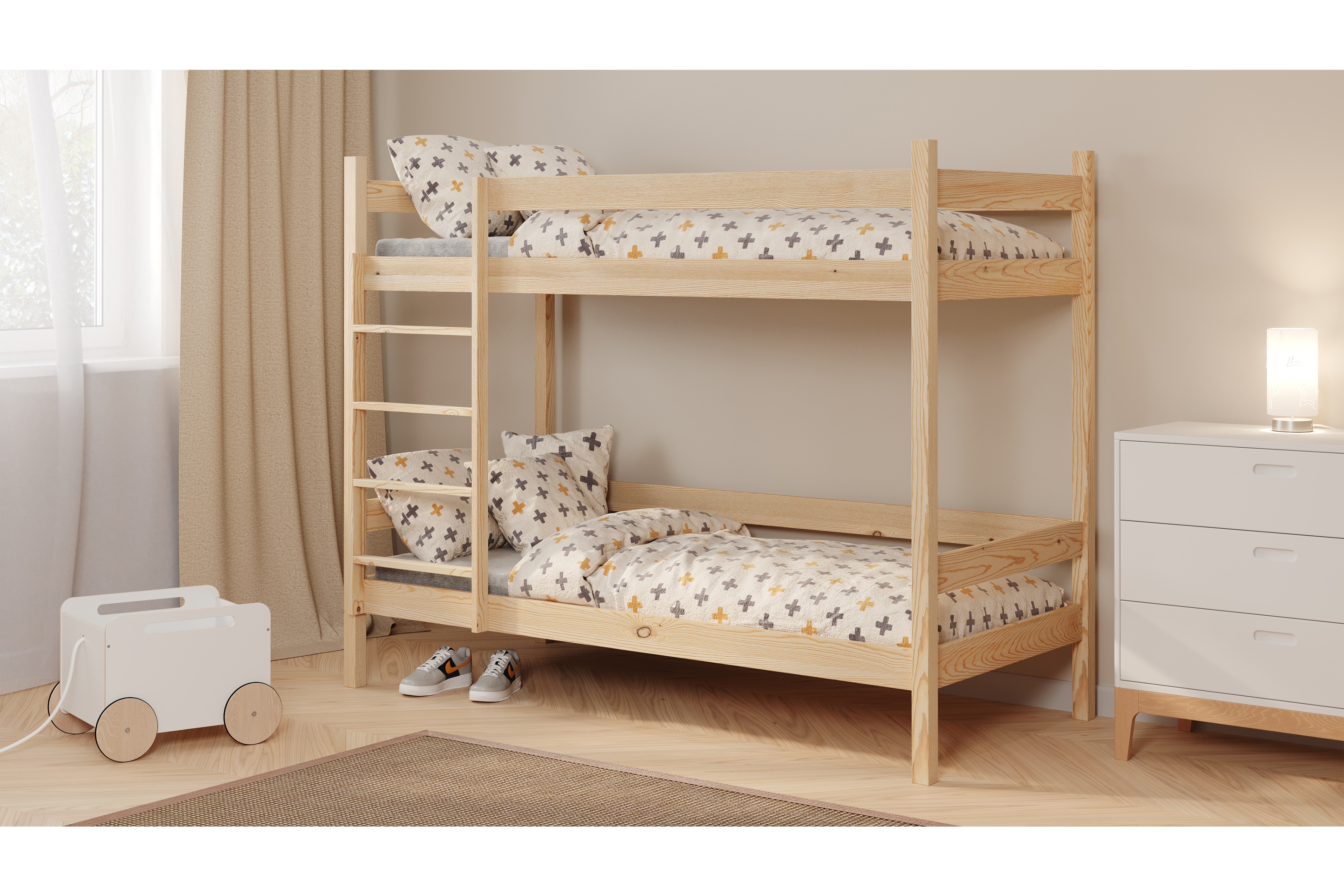 Poschodová posteľ Fabrio - borovica, 80x190 Posteľ dzieciece poschodová Fabrio - 80x190 / Borovica