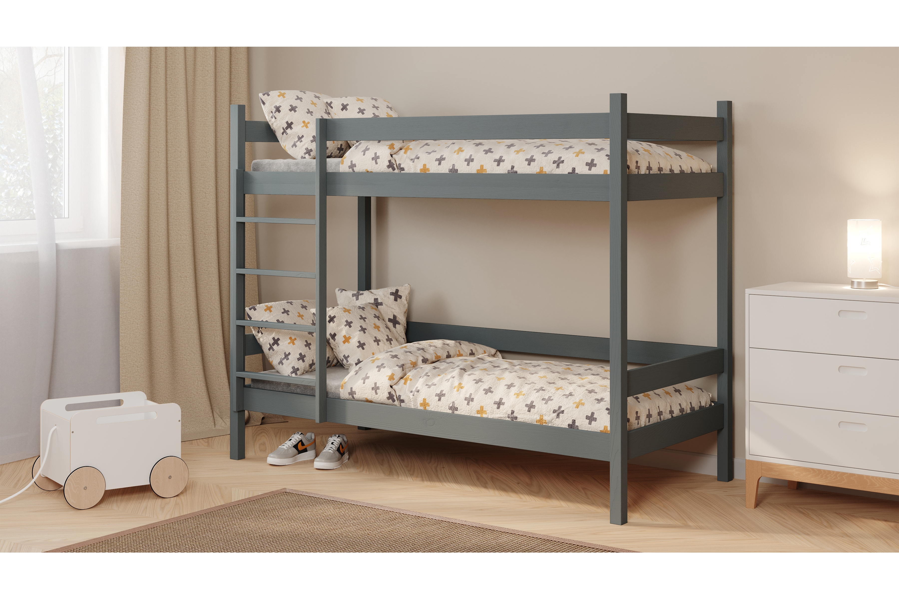 Patrová postel Fabrio 90x190 cm - grafit Postel dzieciece patrová  Fabrio - 90x190 / grafit