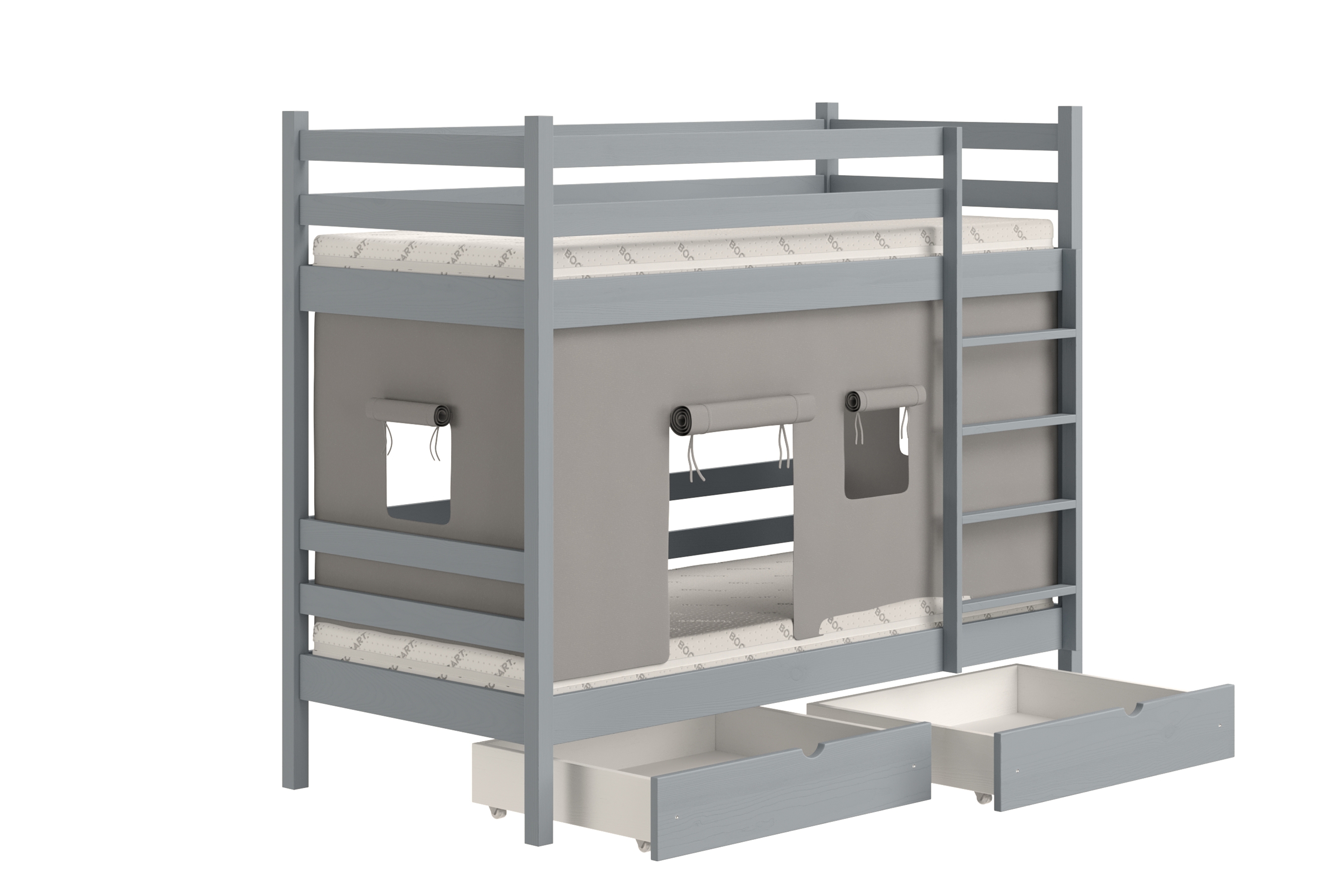 Patrová dětská postel Kubi 90x200 cm - šedá Postel dzieciece patrová  Kubi - 90x200 / šedá