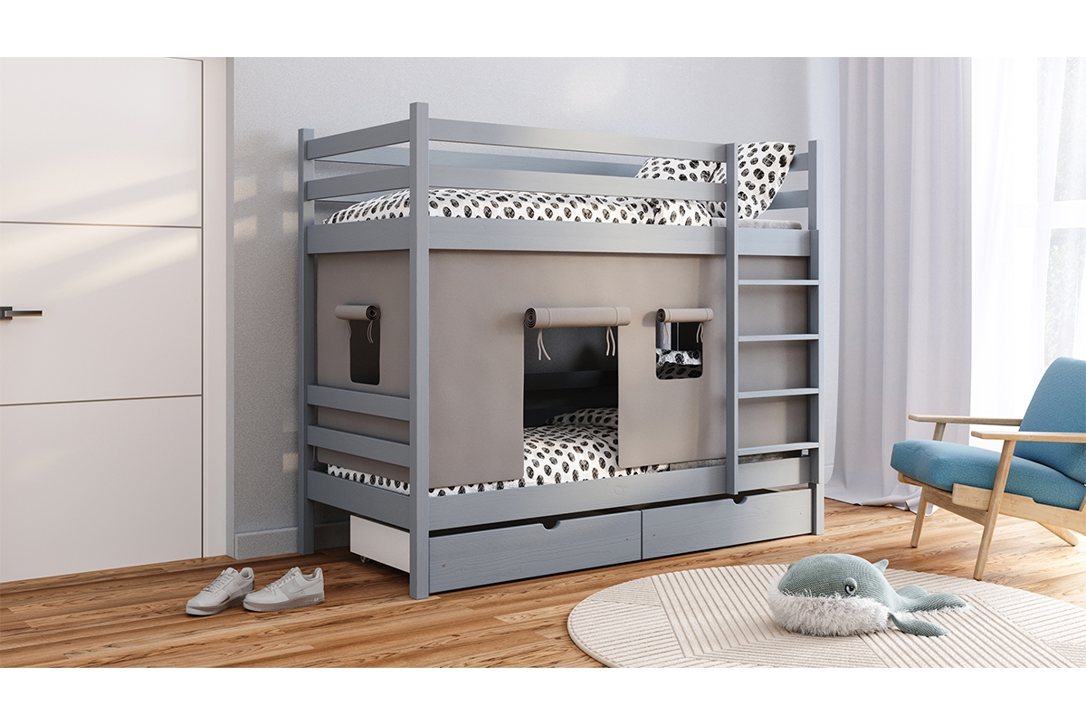 Patrová dětská postel Kubi 90x200 cm - šedá Postel dzieciece patrová  Kubi - 90x200 / šedá