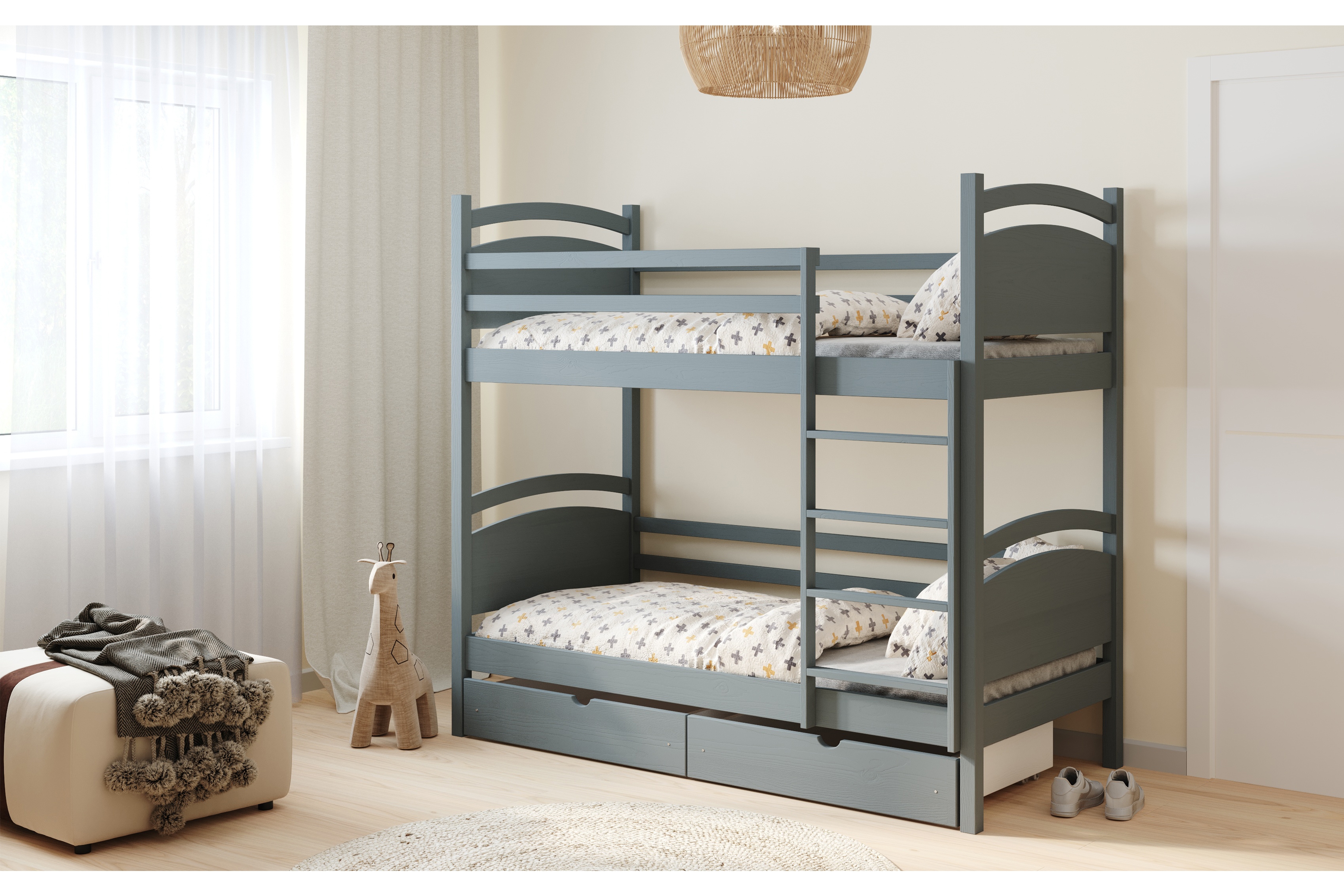 Patrová postel Pinoki 70x140 cm - grafit Postel dzieciece patrová  Pinoki - 70x140 / grafit