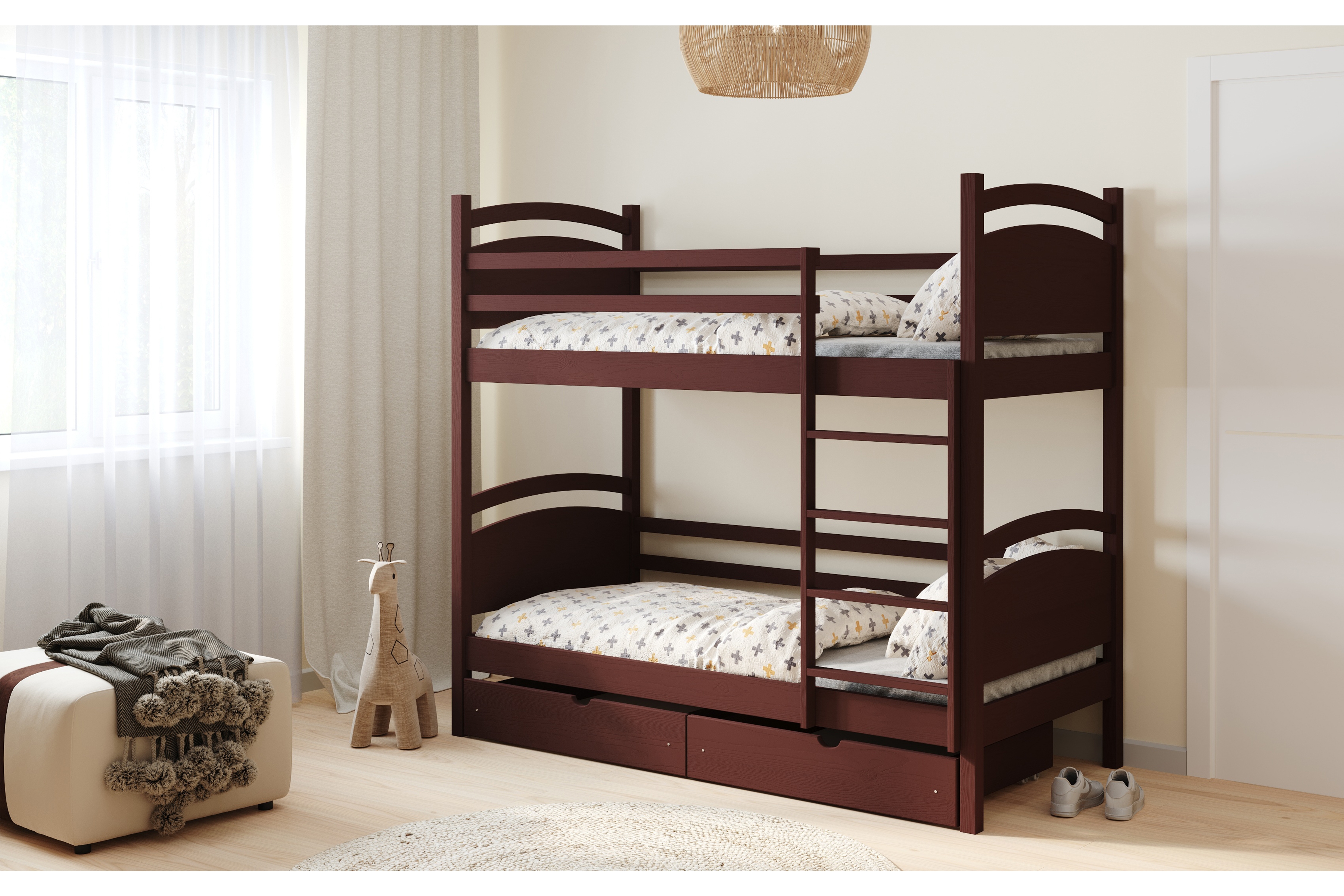 Patrová postel Pinoki 80x190 cm - hnědá Postel dzieciece patrová  Pinoki - 80x190 / hnědá