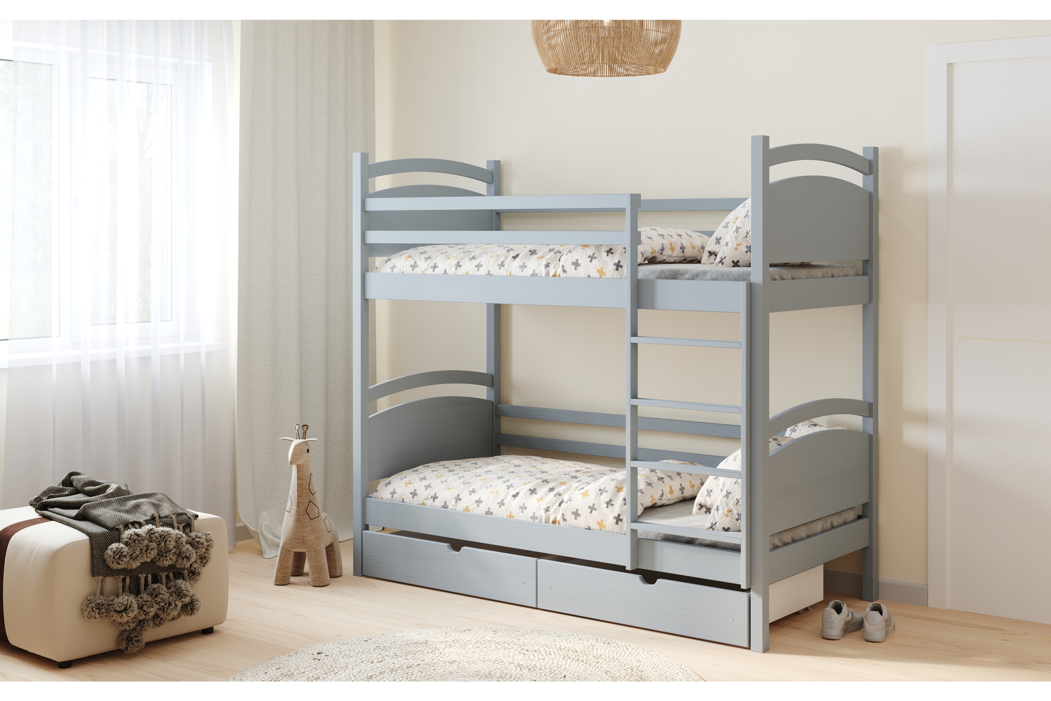 Poschodová posteľ Pinoki - šedý, 80x190 Posteľ dzieciece poschodová Pinoki - 80x190 / šedý