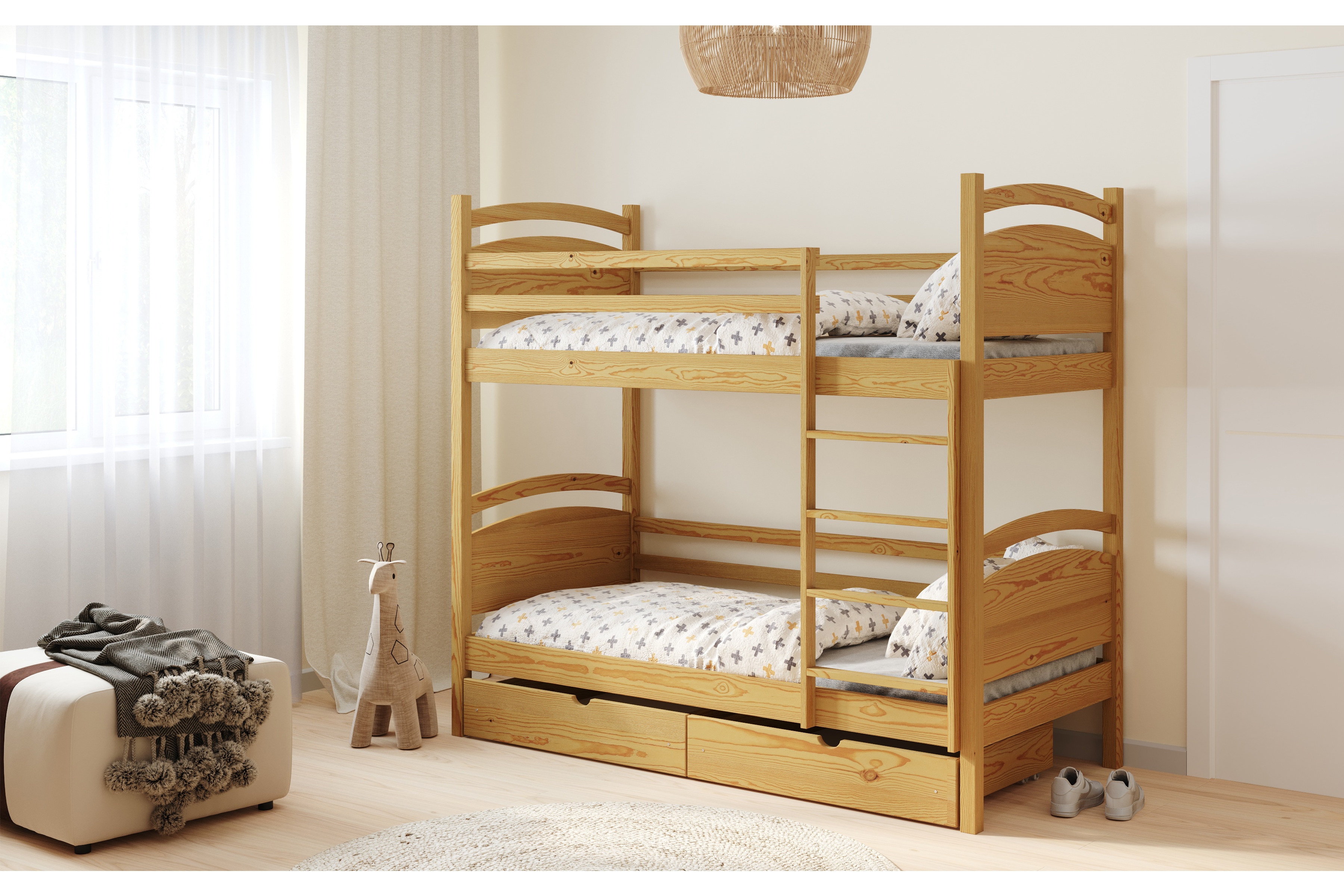 Poschodová posteľ Pinoki - dub, 90x180 Posteľ dzieciece poschodová Pinoki - 90x180 / Dub