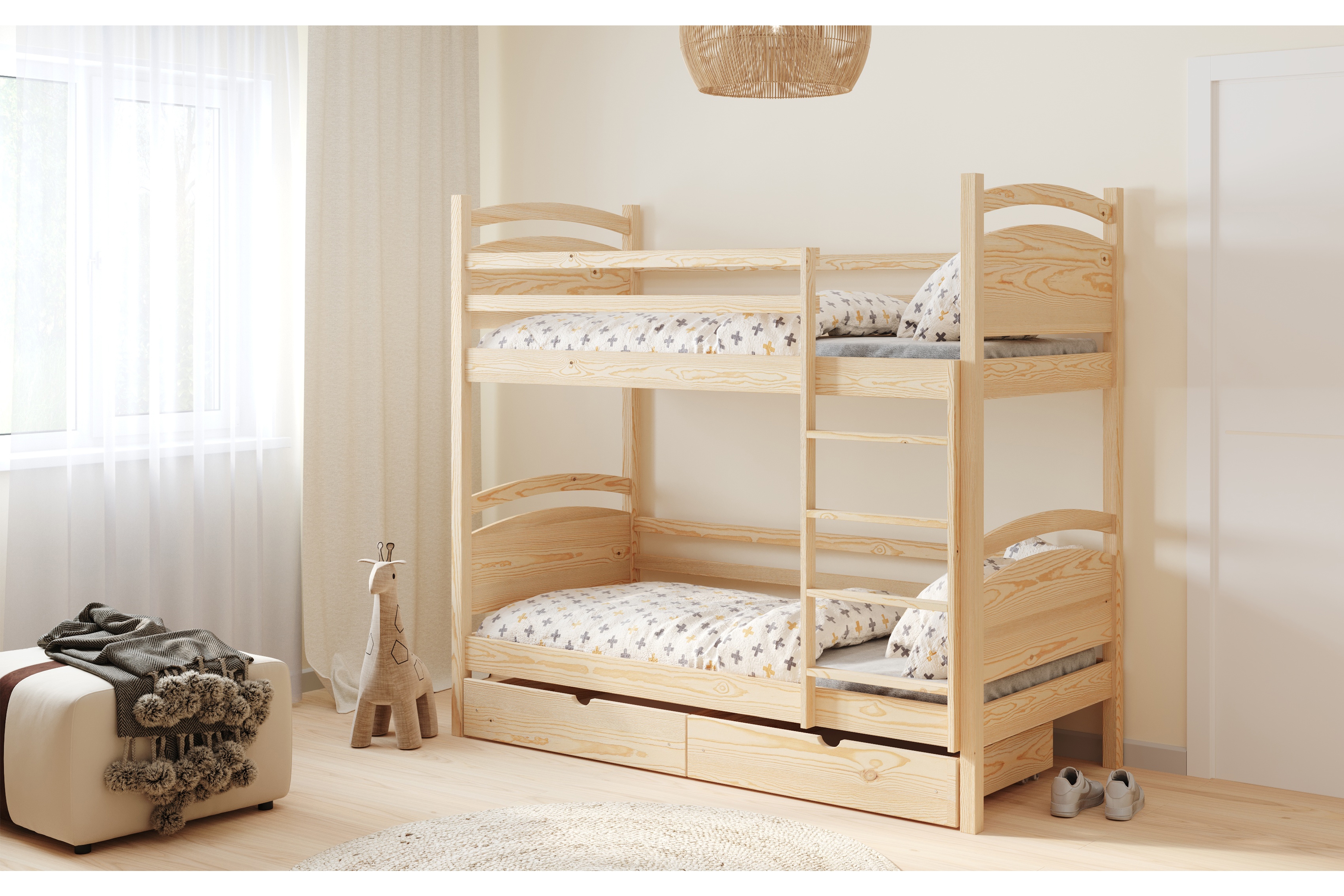 Poschodová posteľ Pinoki - borovica, 90x190 Posteľ dzieciece poschodová Pinoki - 90x190 / Borovica